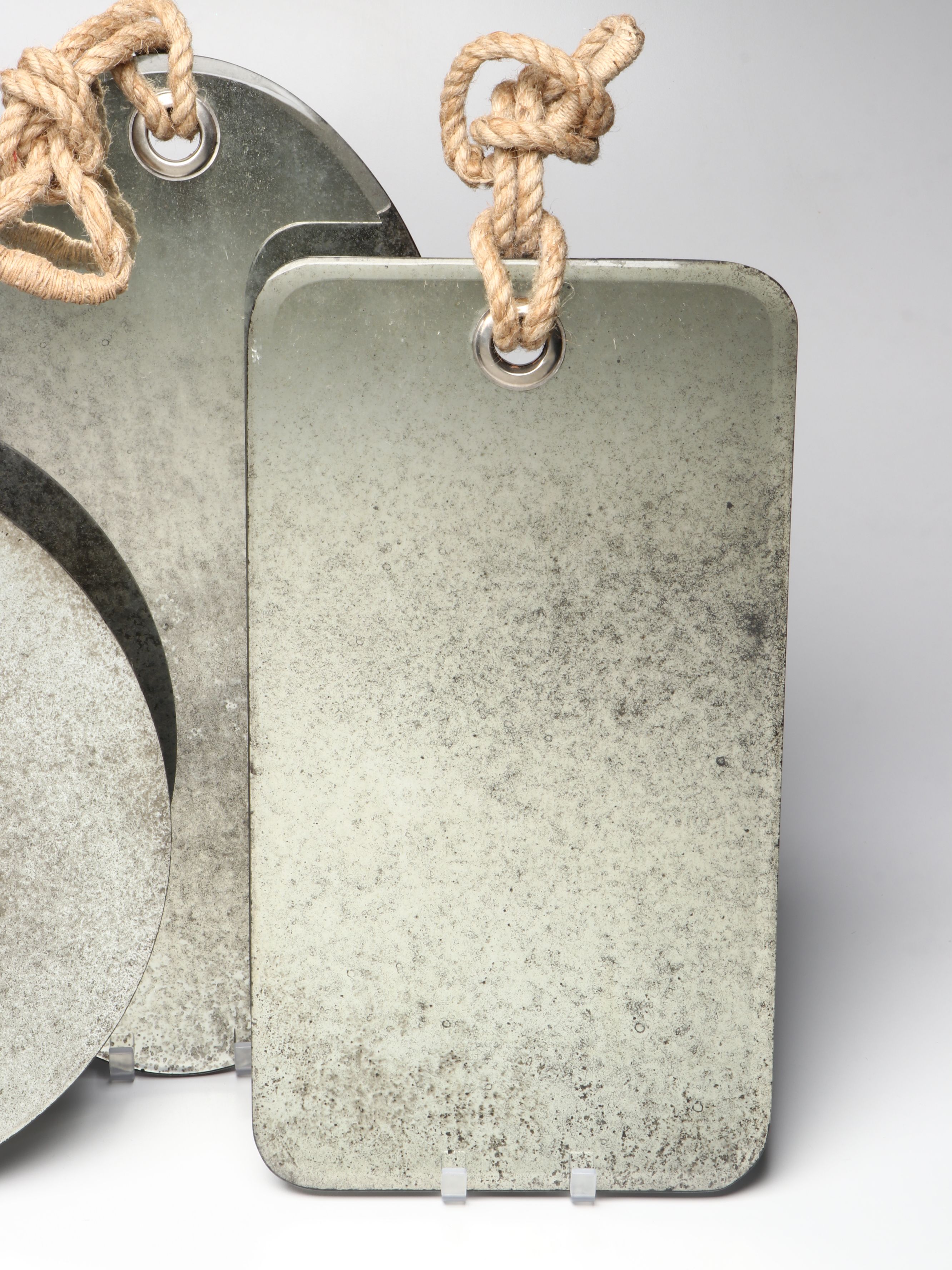 Rustic Distressed Glass and Rope Wall Mirrors