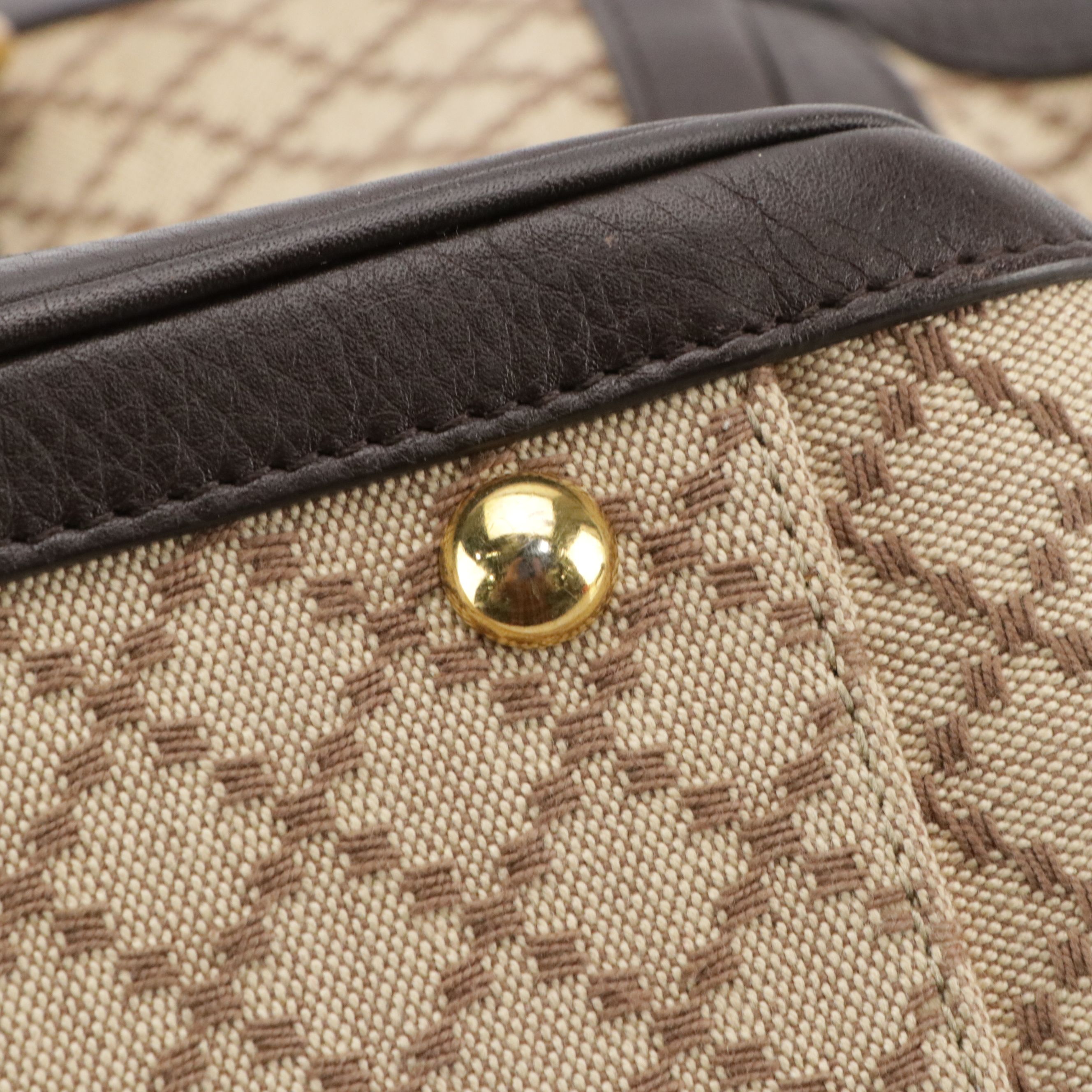 Gucci 1973 Large Zippered Handbag in Brown Calfskin Leather and Diamante Canvas