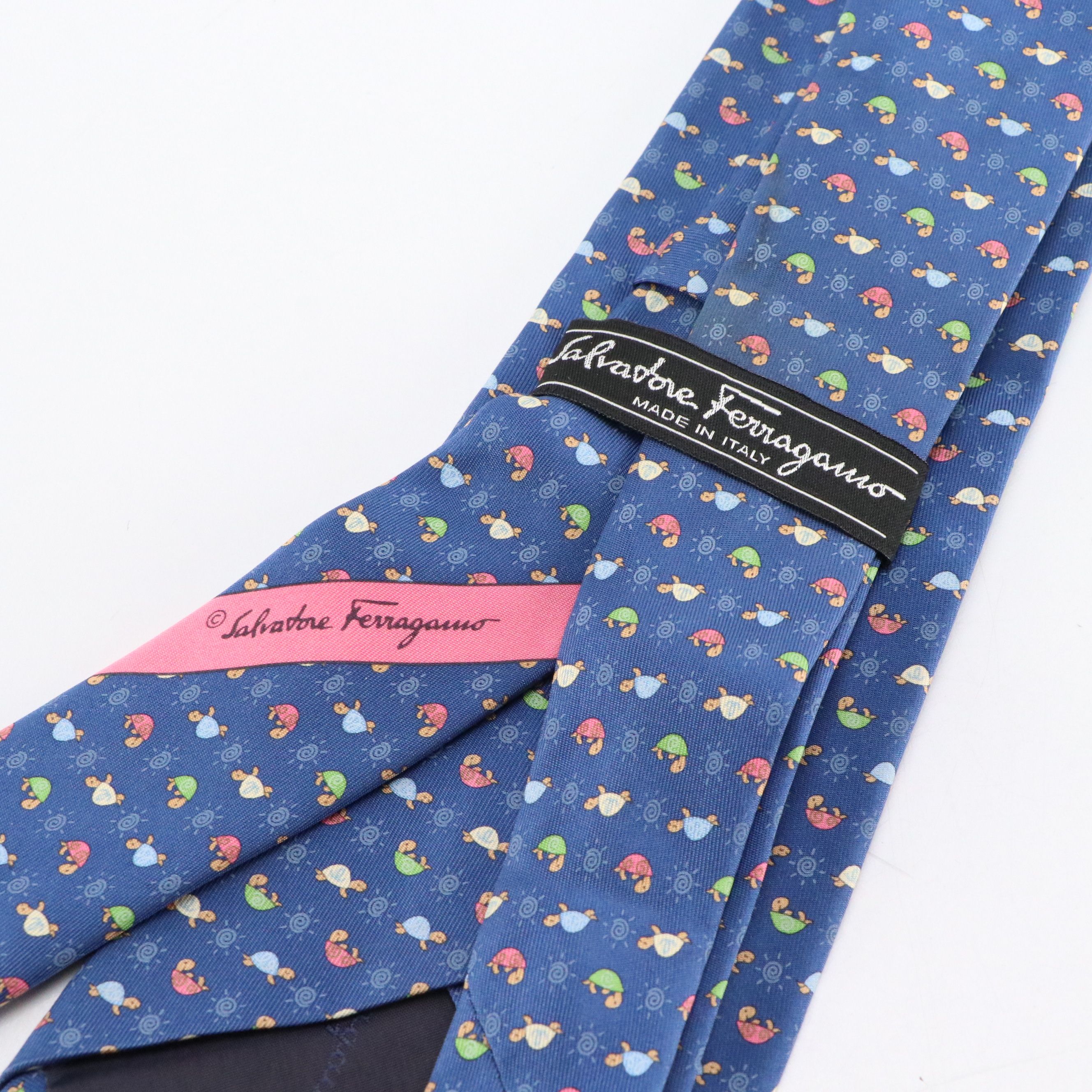 Salvatore Ferragamo Multicolor Turtle Printed Silk Necktie