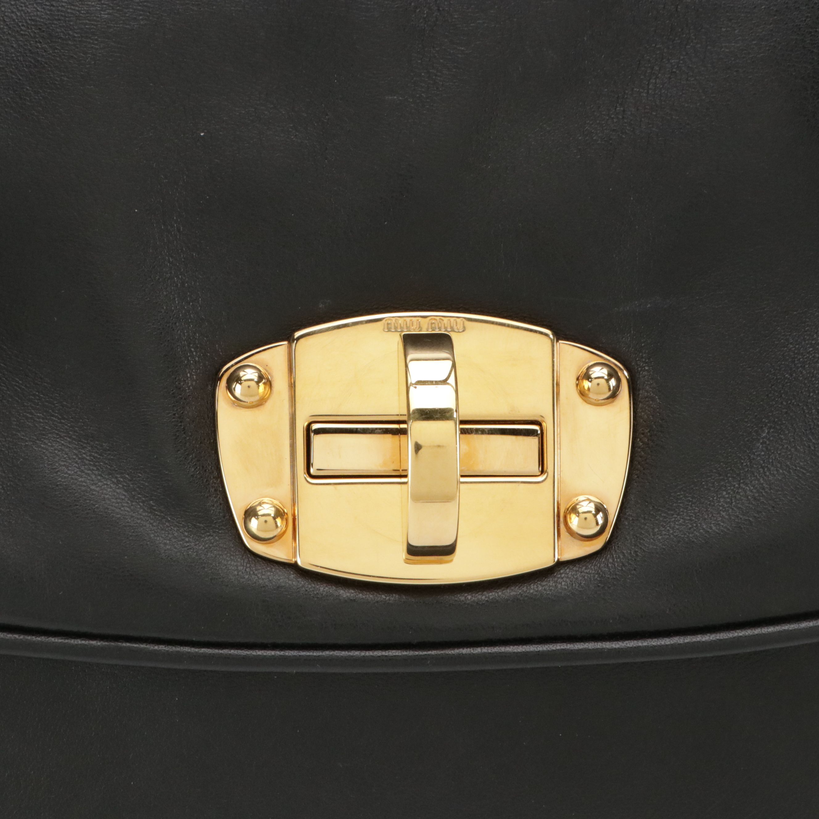Miu Miu Turn-Lock Shoulder Satchel Bag in Black Soft Calfskin Leather