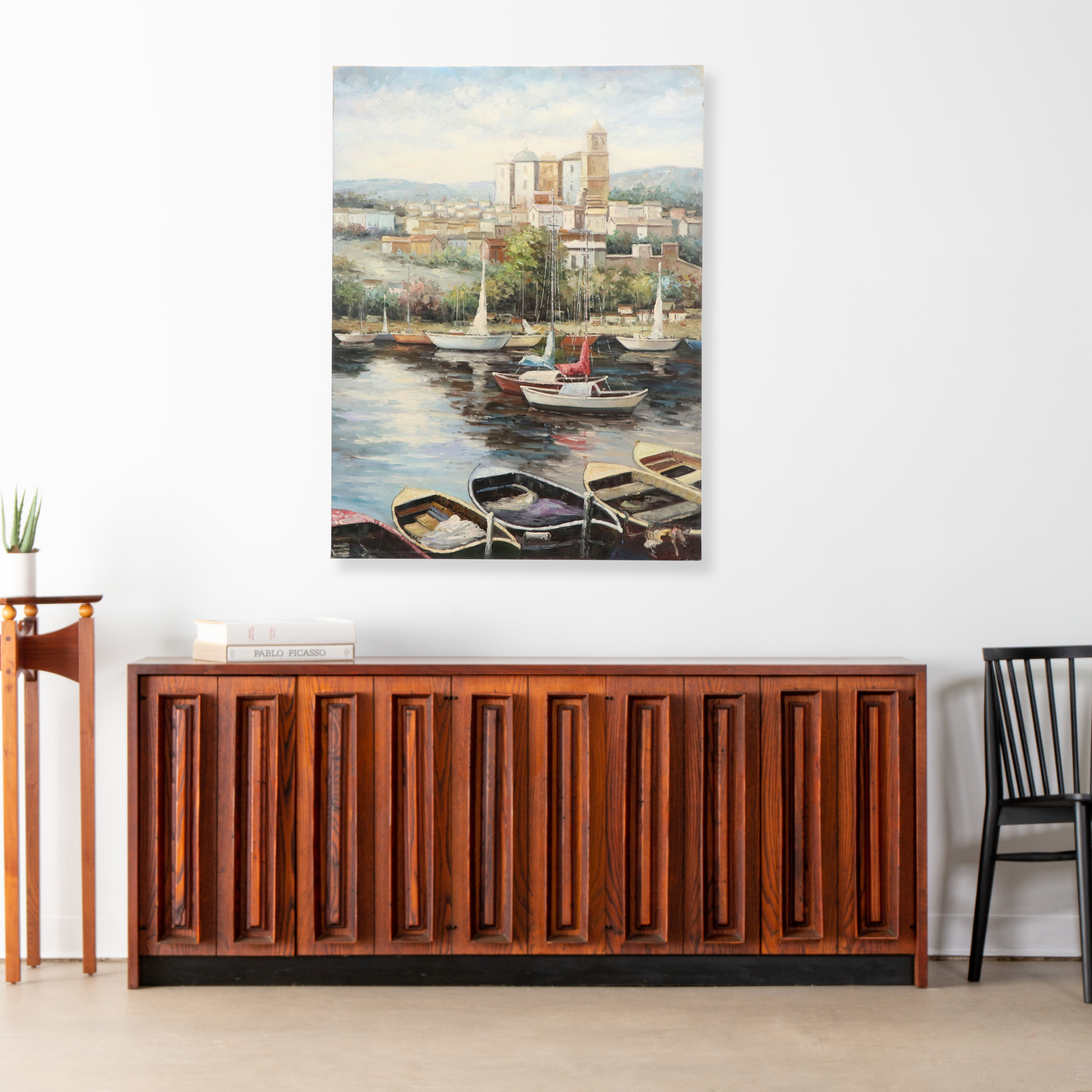 Oil Painting of Harbor Scene, 21st Century