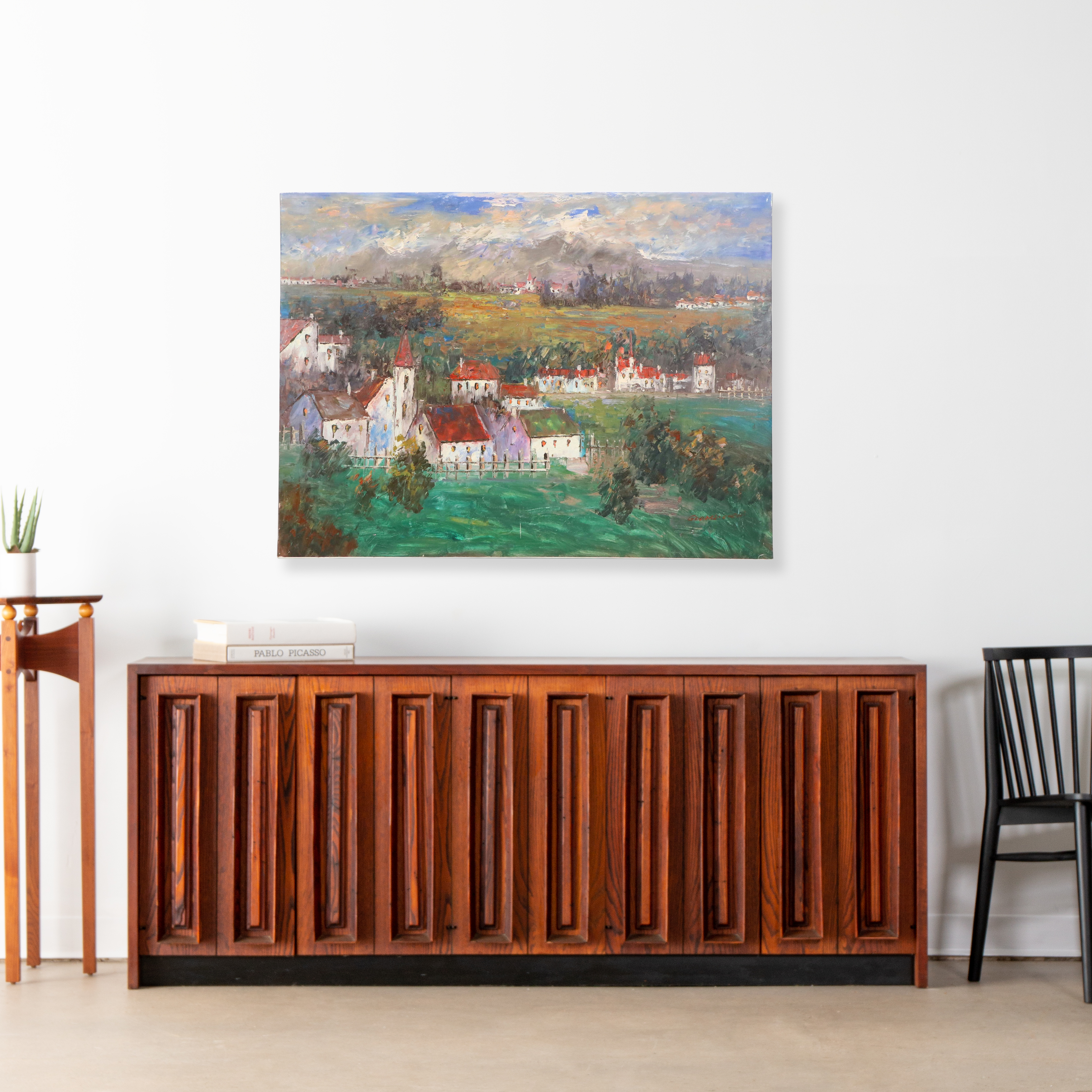 Oil Painting of Countryside Village Landscape, 21st Century