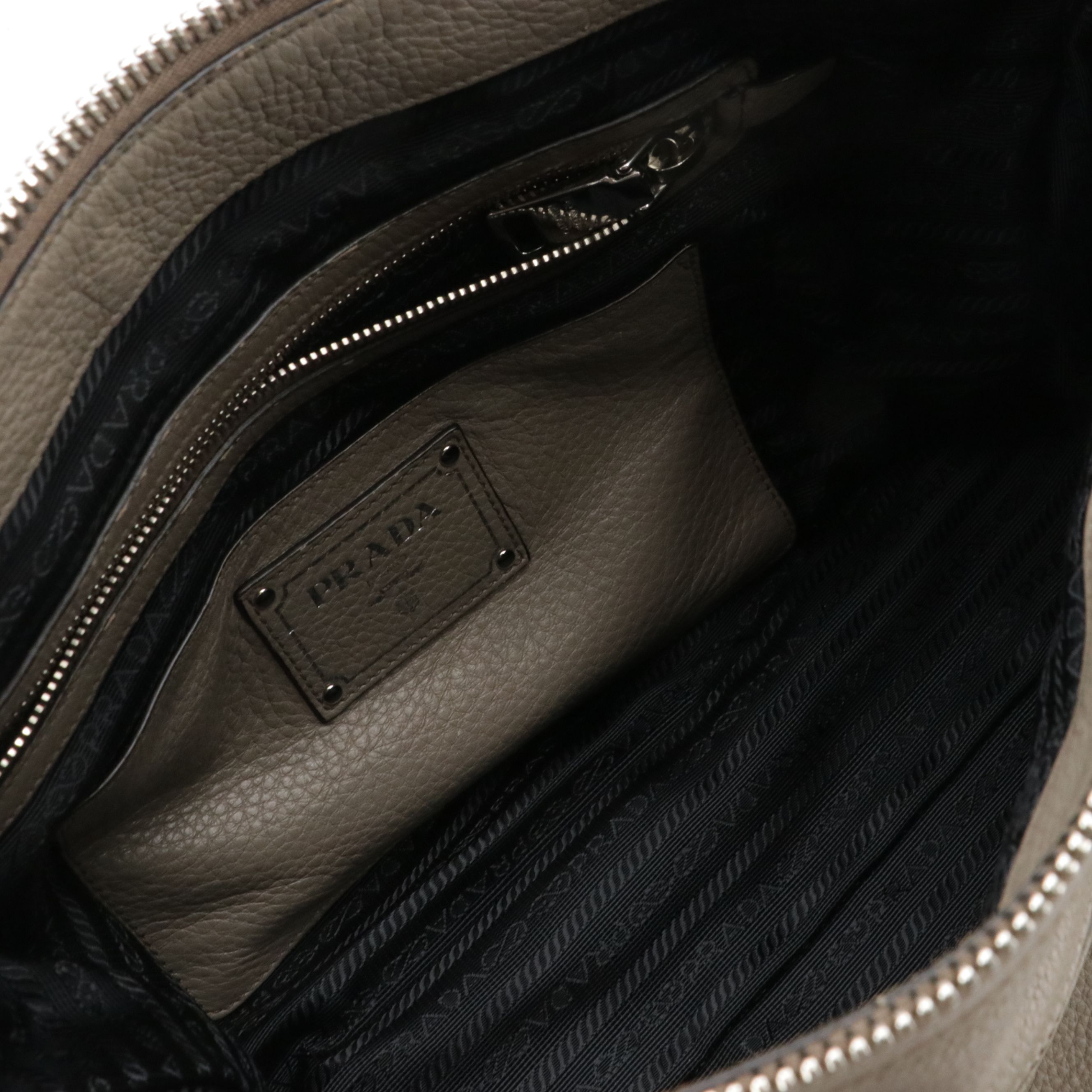 Prada Front Zip Top Handle Two-Way Bag in Grey Vitello Daino Leather