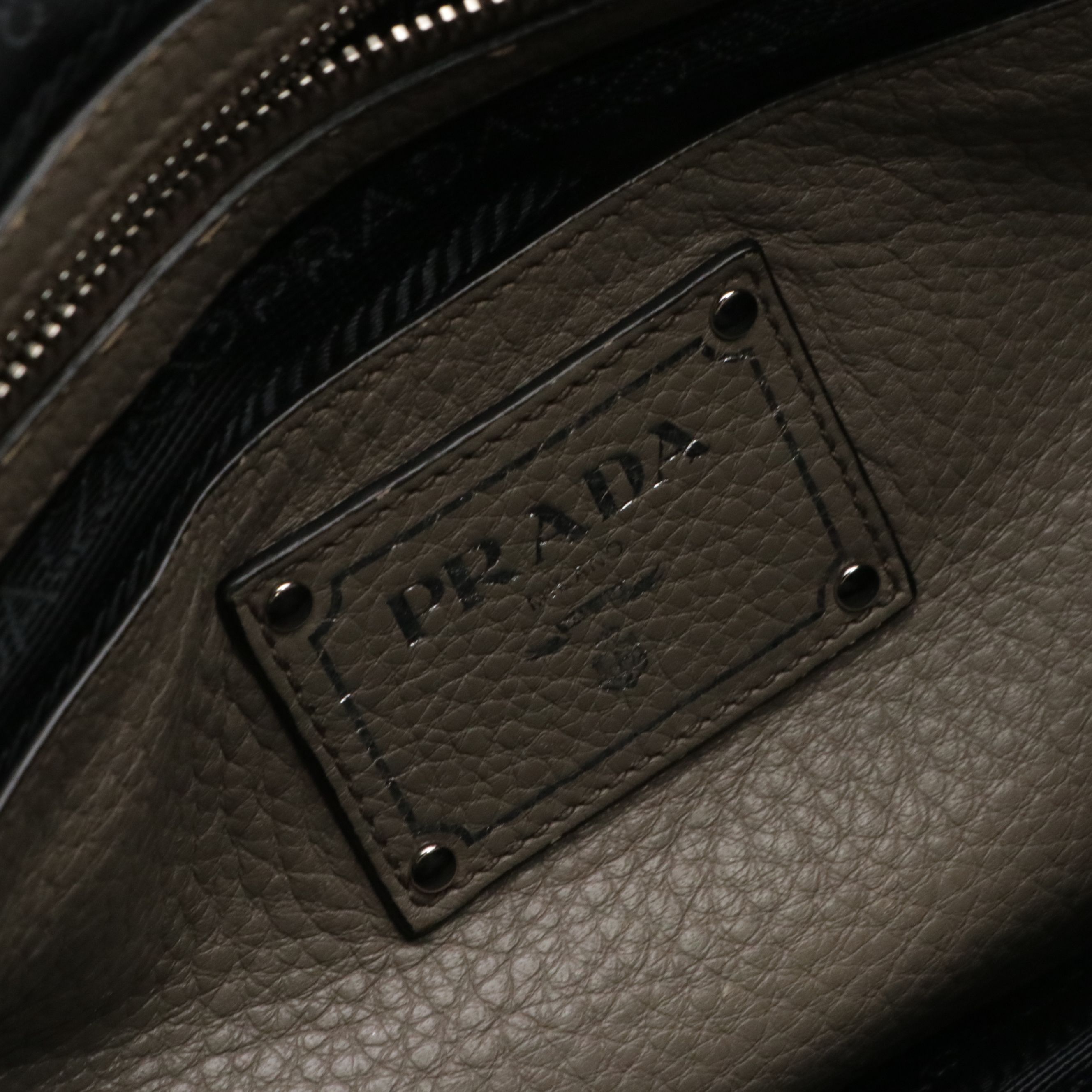 Prada Front Zip Top Handle Two-Way Bag in Grey Vitello Daino Leather