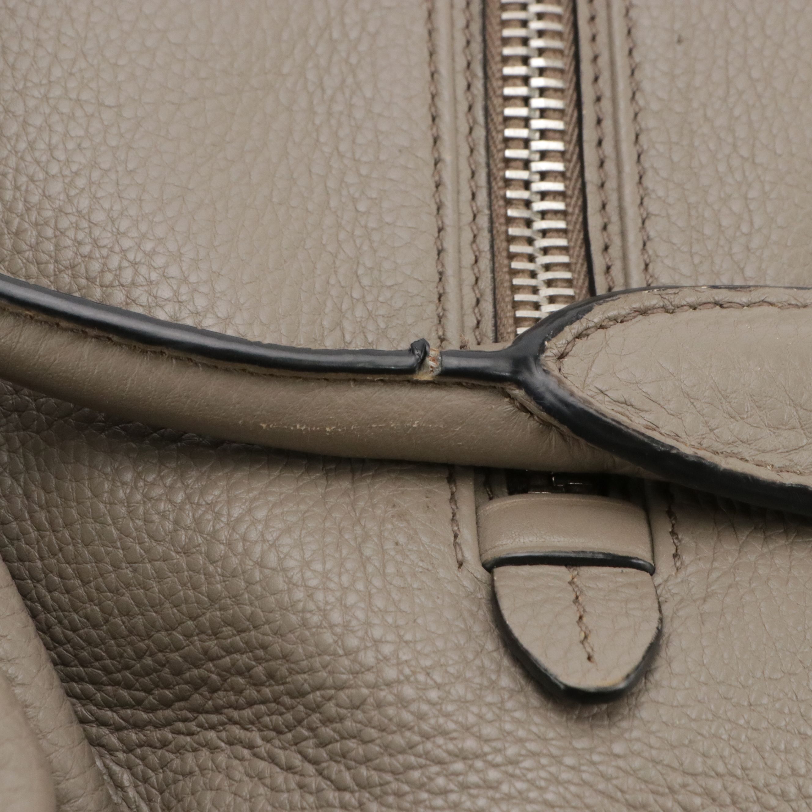 Prada Front Zip Top Handle Two-Way Bag in Grey Vitello Daino Leather