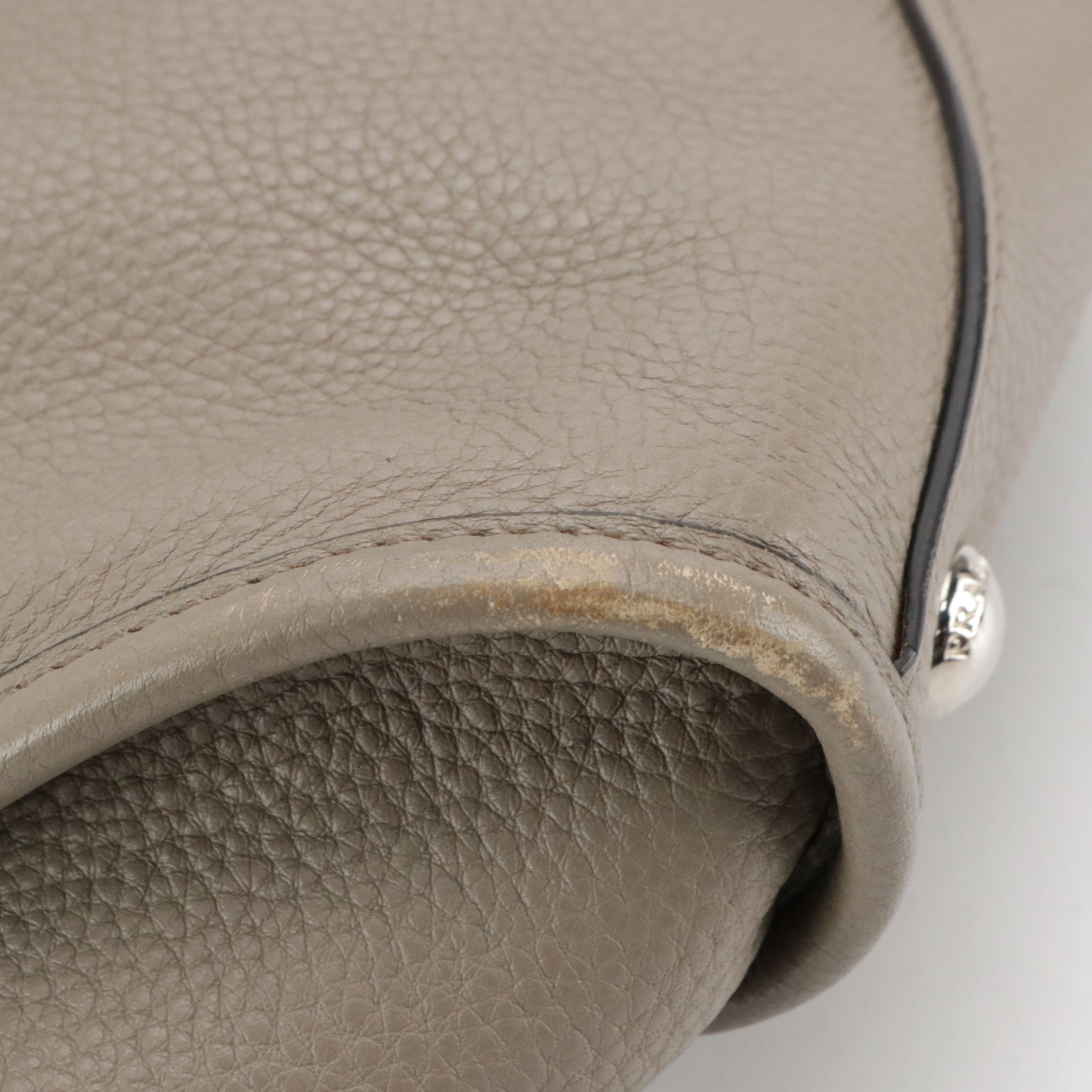 Prada Front Zip Top Handle Two-Way Bag in Grey Vitello Daino Leather