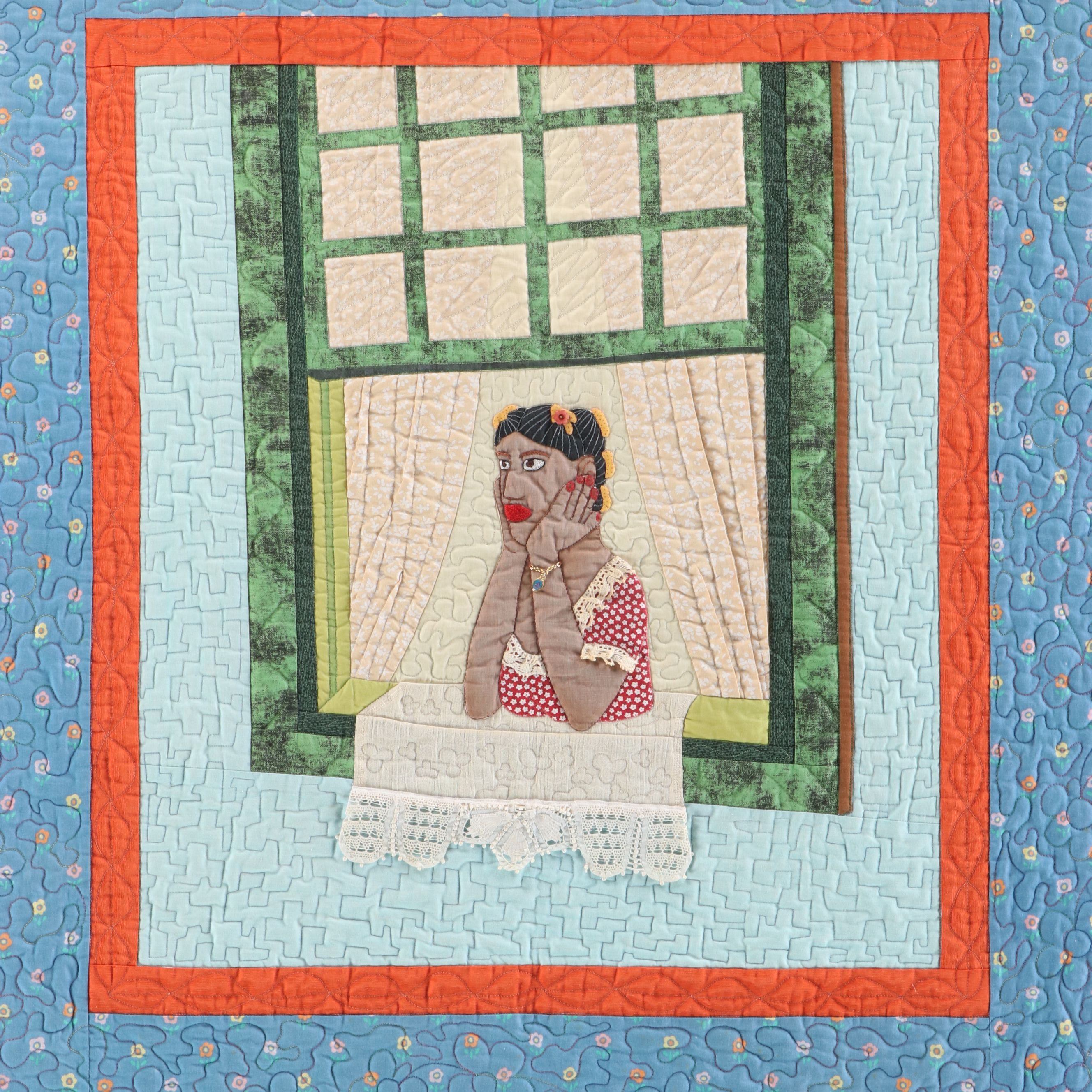 Brazilian Textile Art Picture Quilt with Dowel Rod, 2004