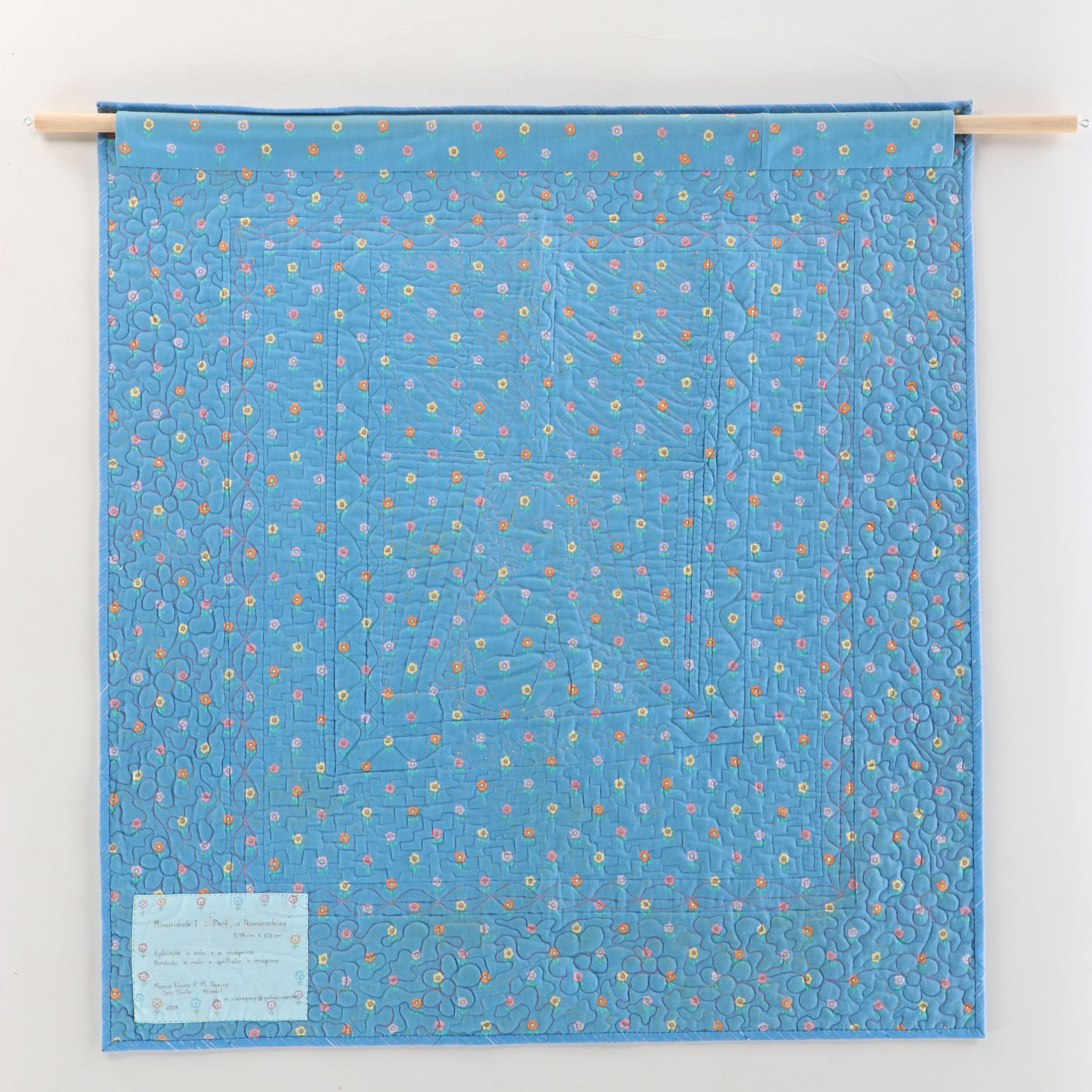 Brazilian Textile Art Picture Quilt with Dowel Rod, 2004