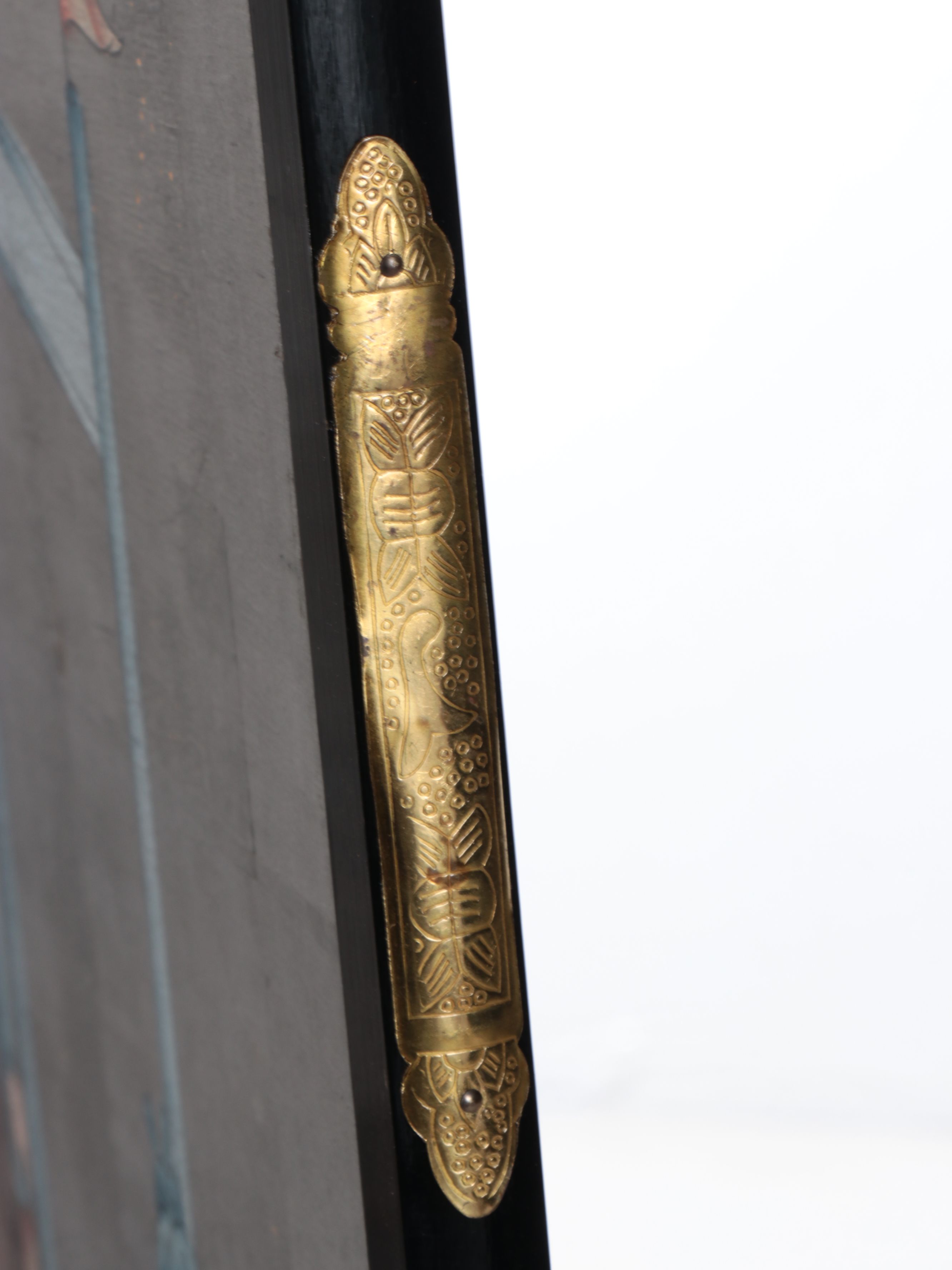 Chinese Four-Panel Hand-Painted Silk Room Divider, Late 20th Century