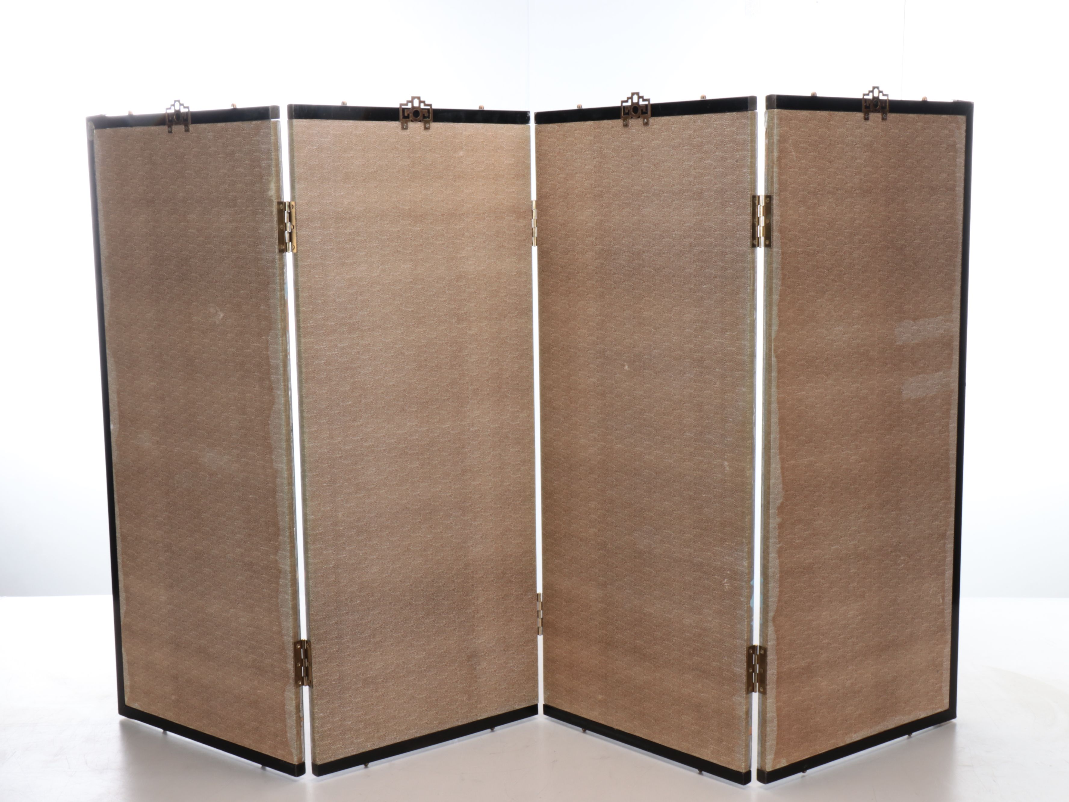 Chinese Four-Panel Hand-Painted Silk Room Divider, Late 20th Century