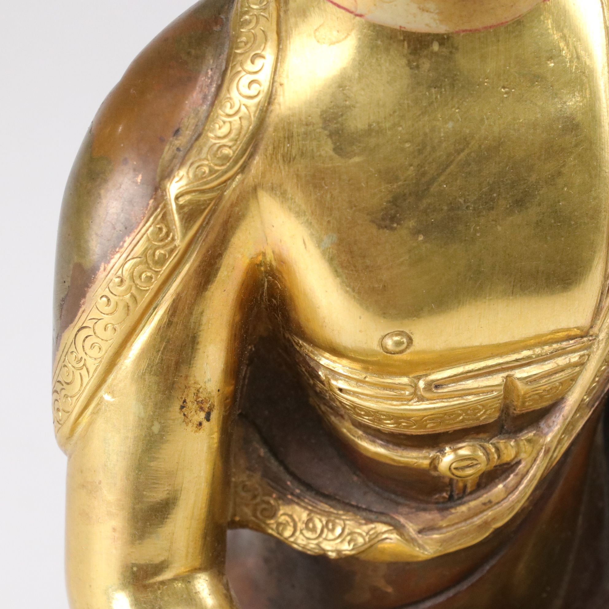 Nepalese Gilt Copper Shakyamuni Buddha Statue with Painted Head, 20th C.