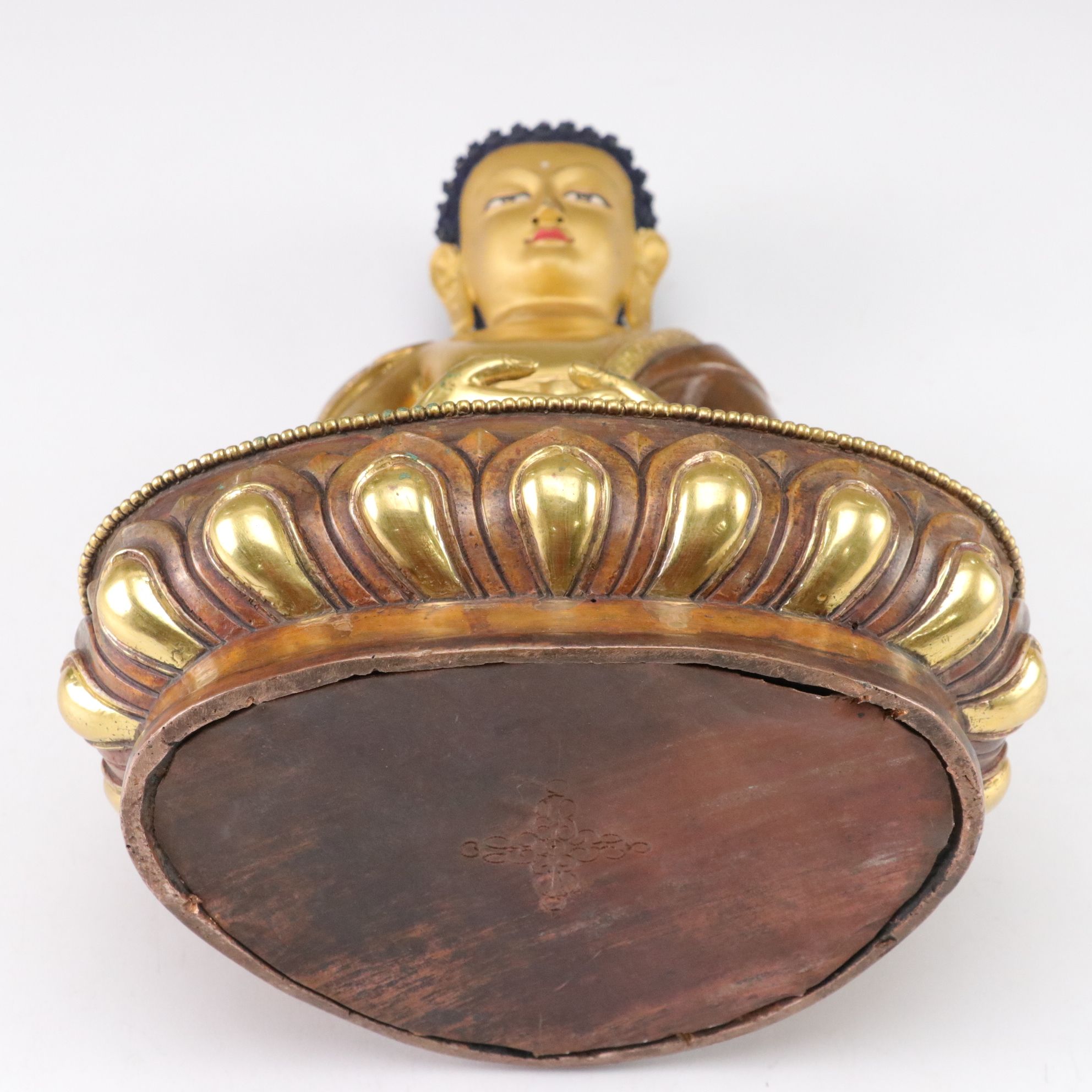 Nepalese Gilt Copper Shakyamuni Buddha Statue with Painted Head, 20th C.
