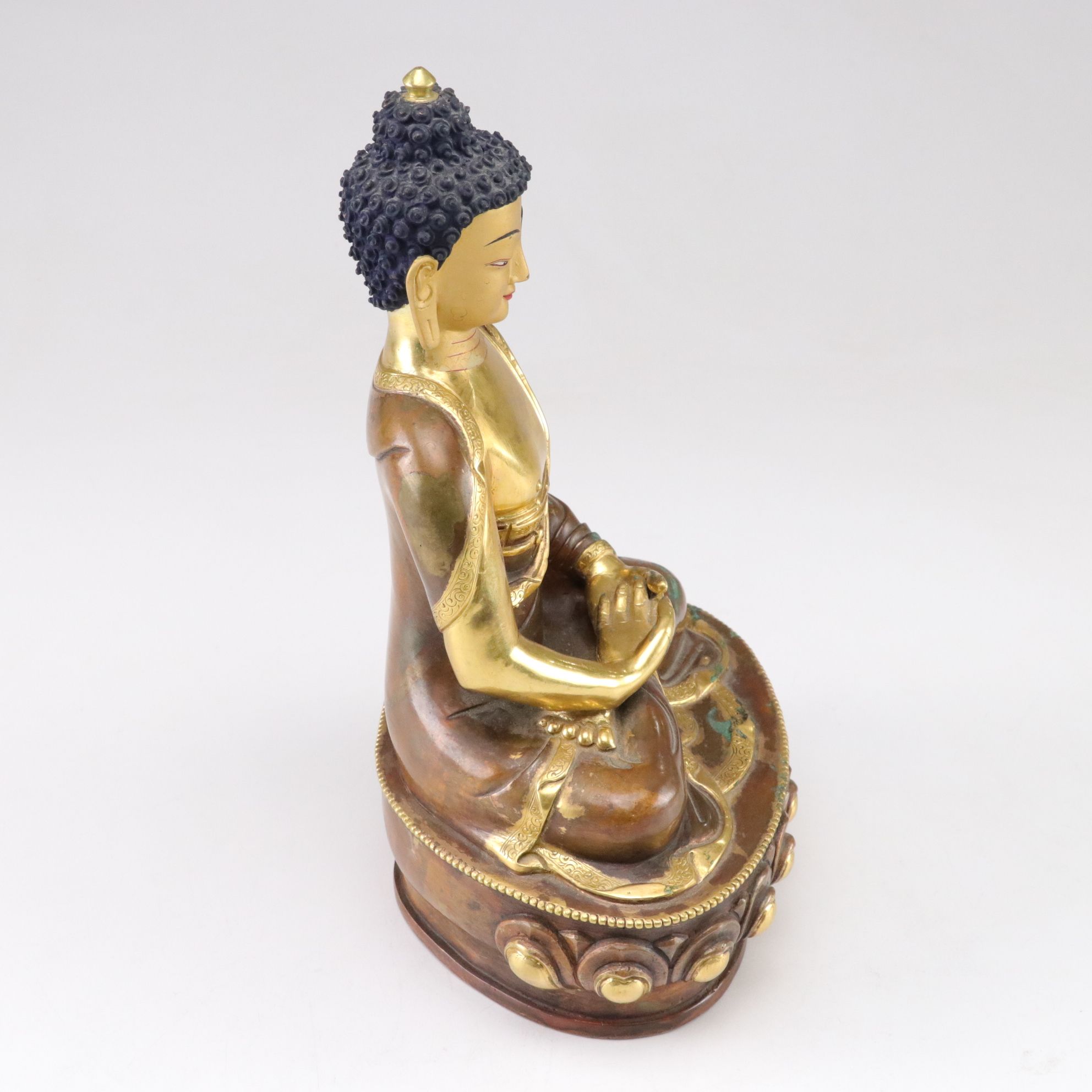 Nepalese Gilt Copper Shakyamuni Buddha Statue with Painted Head, 20th C.