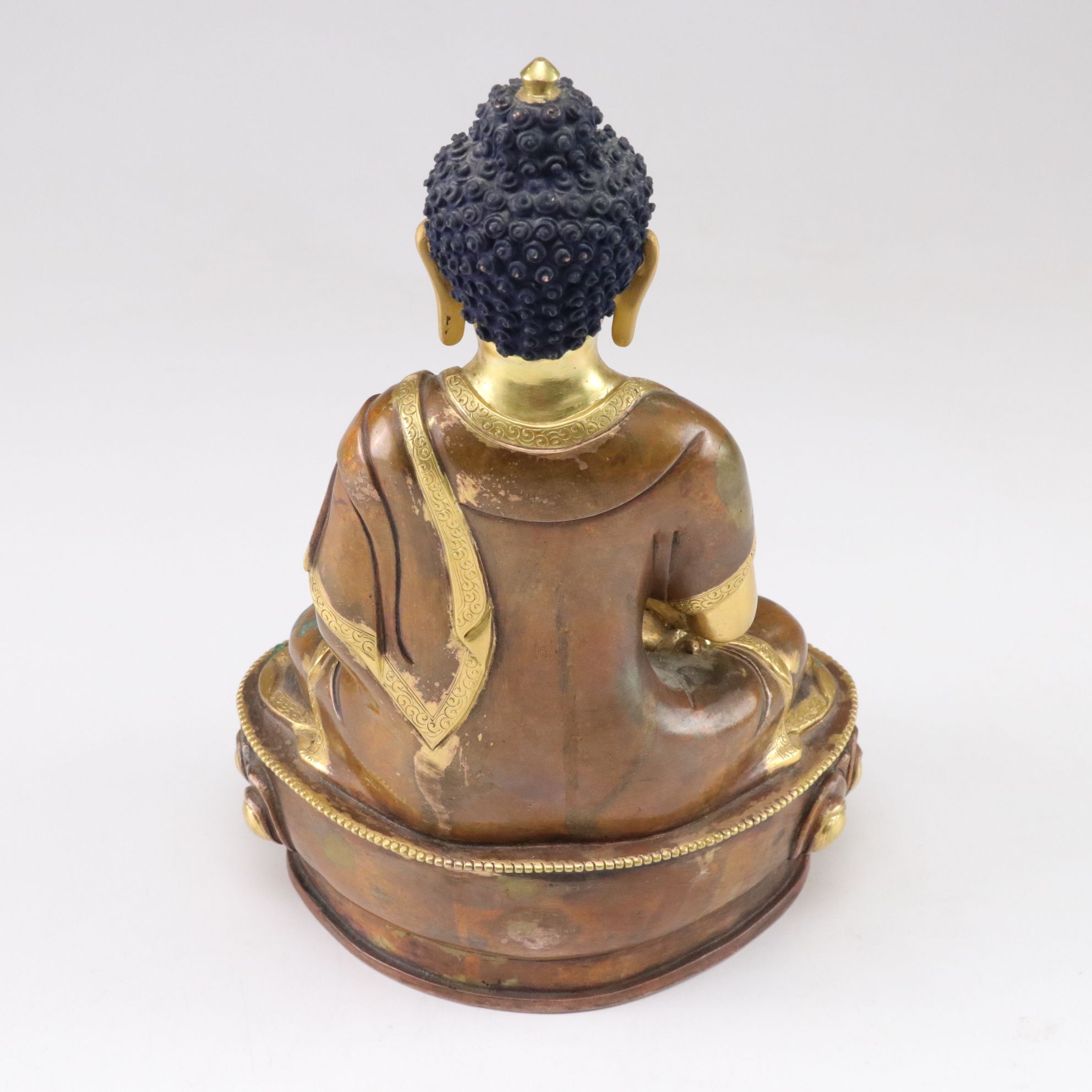 Nepalese Gilt Copper Shakyamuni Buddha Statue with Painted Head, 20th C.