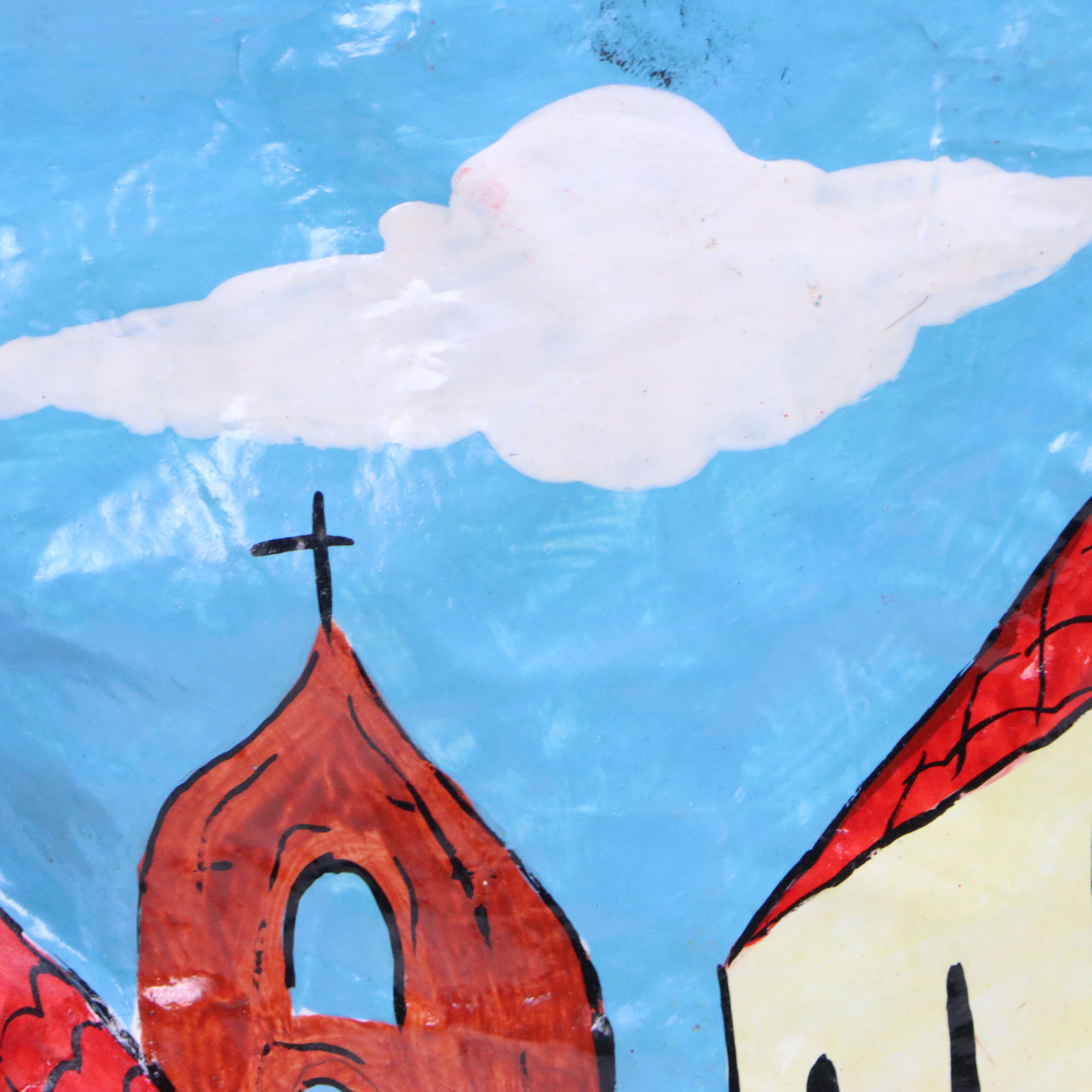 Cuban Folk Art Dimensional Papier-Mâché Wall Sculpture of Street Scene