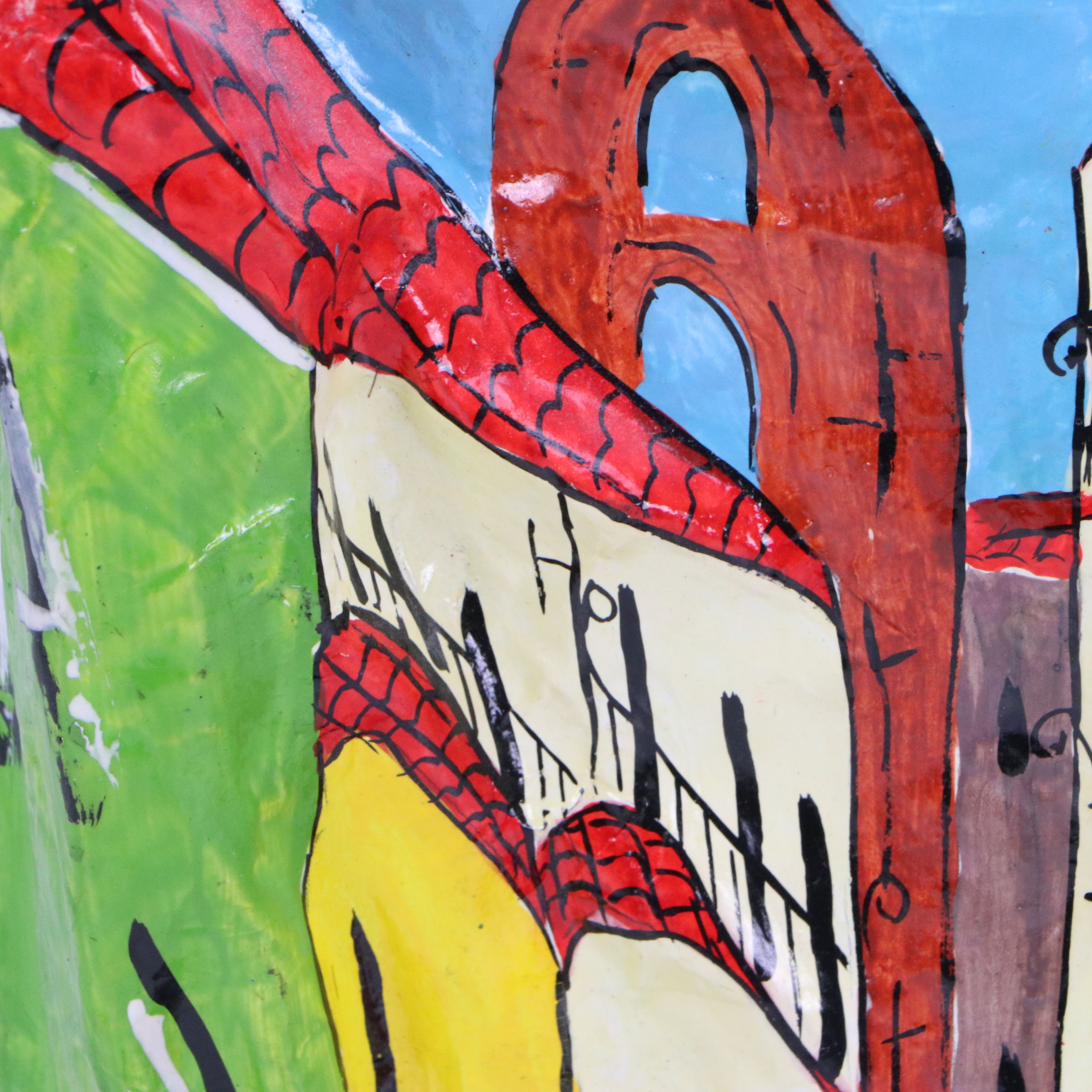 Cuban Folk Art Dimensional Papier-Mâché Wall Sculpture of Street Scene