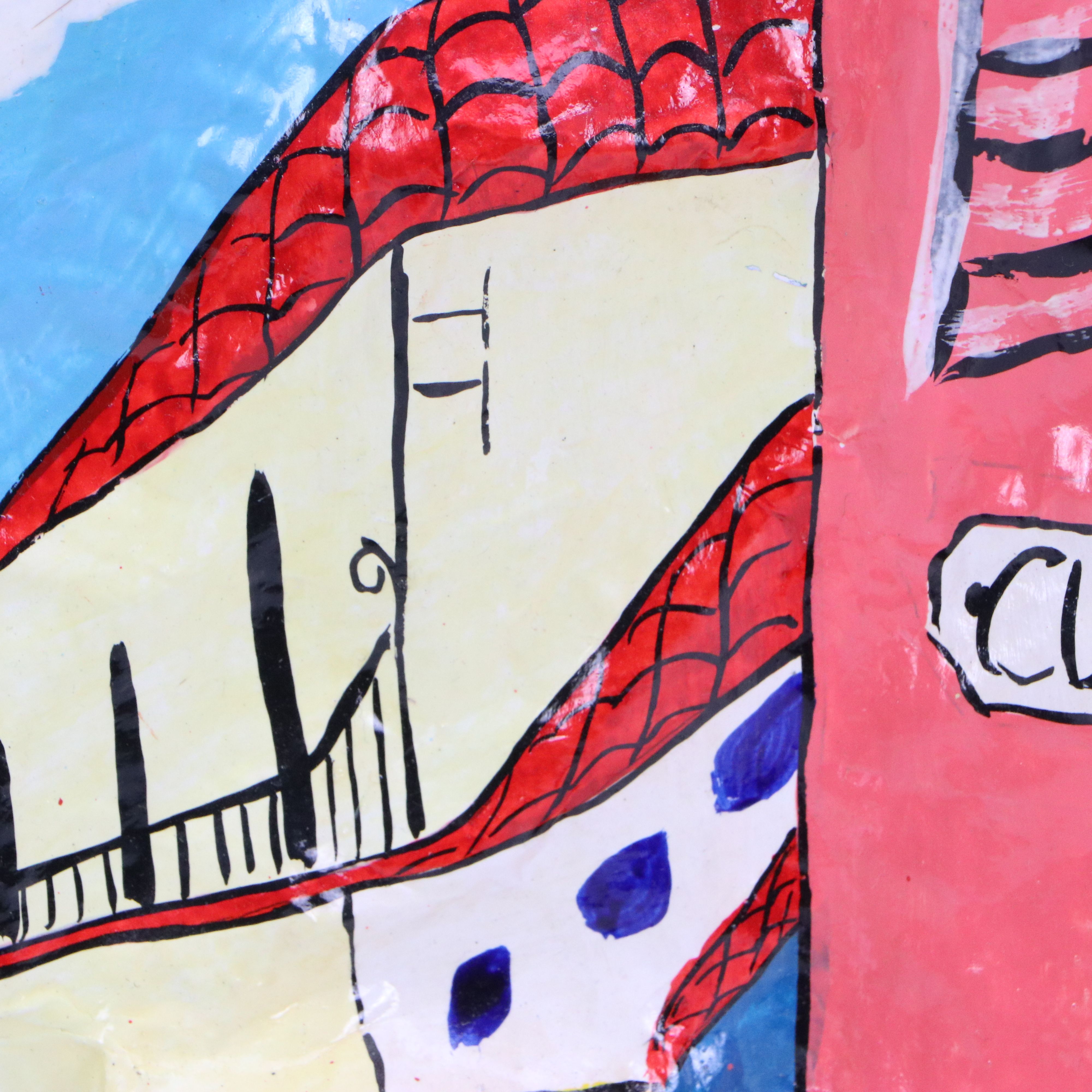 Cuban Folk Art Dimensional Papier-Mâché Wall Sculpture of Street Scene