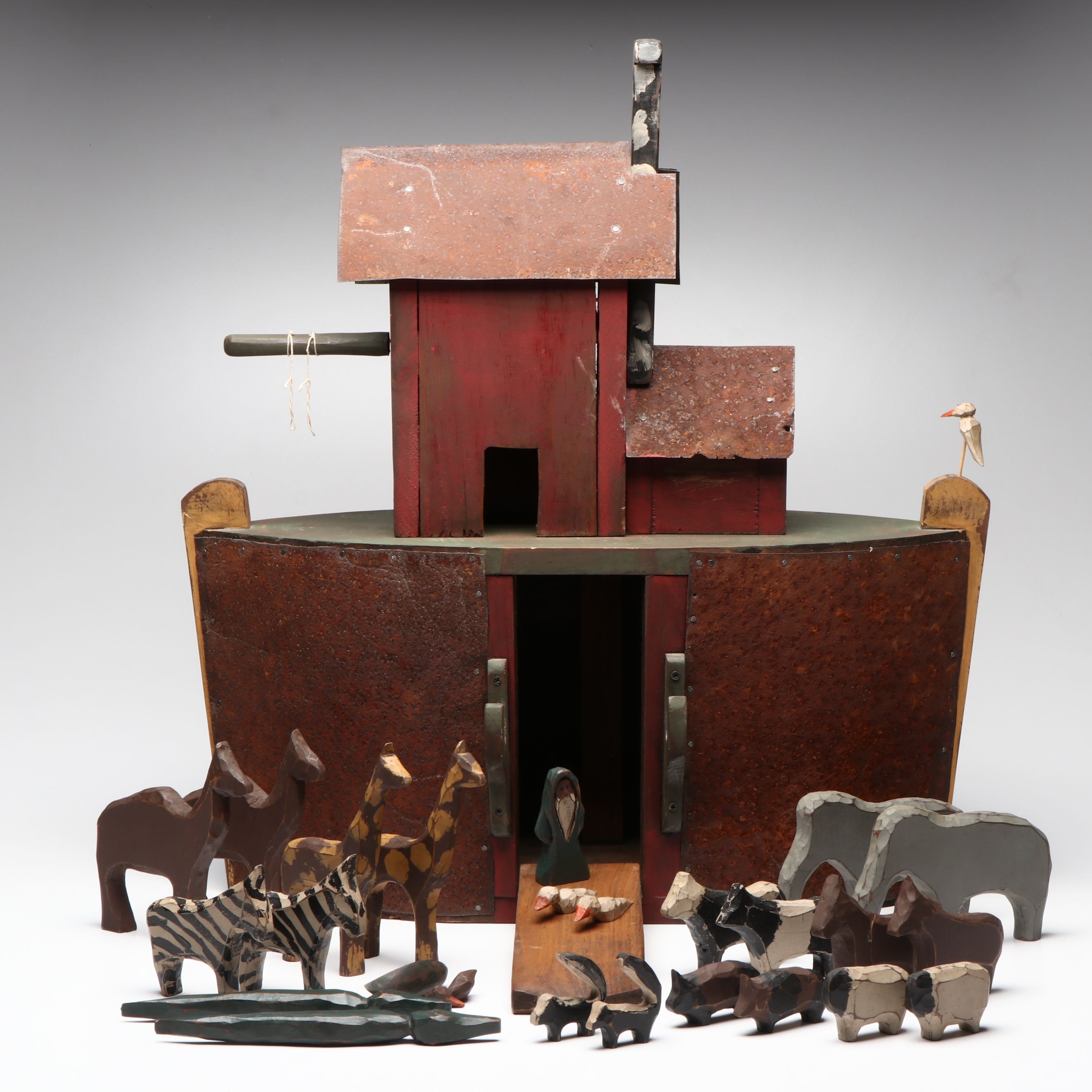 Roger Ellis Folk Art "Just Country" Handcrafted Noah's Ark Set, 1999