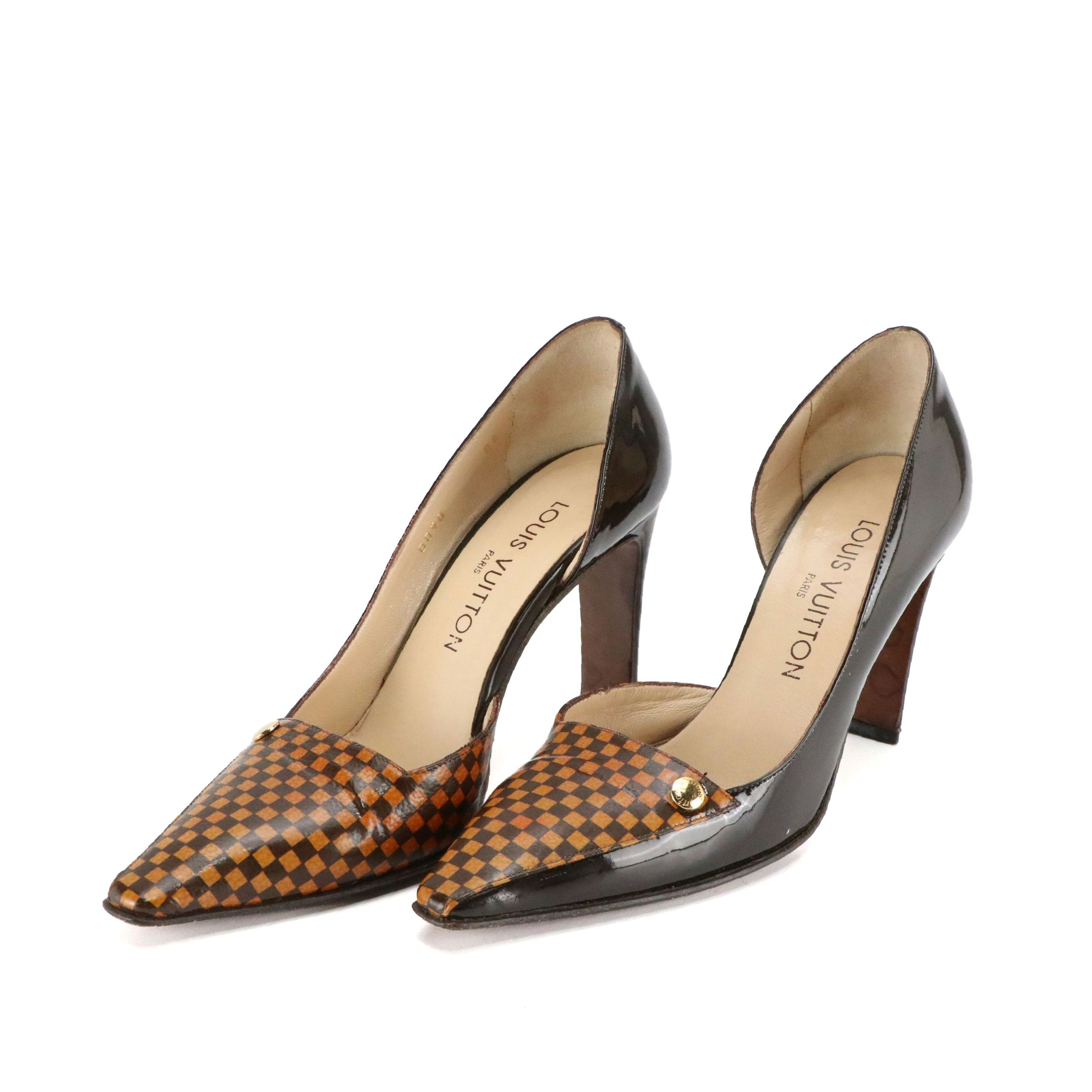 Louis Vuitton Patent Leather Damier Ebene Chérie Pumps