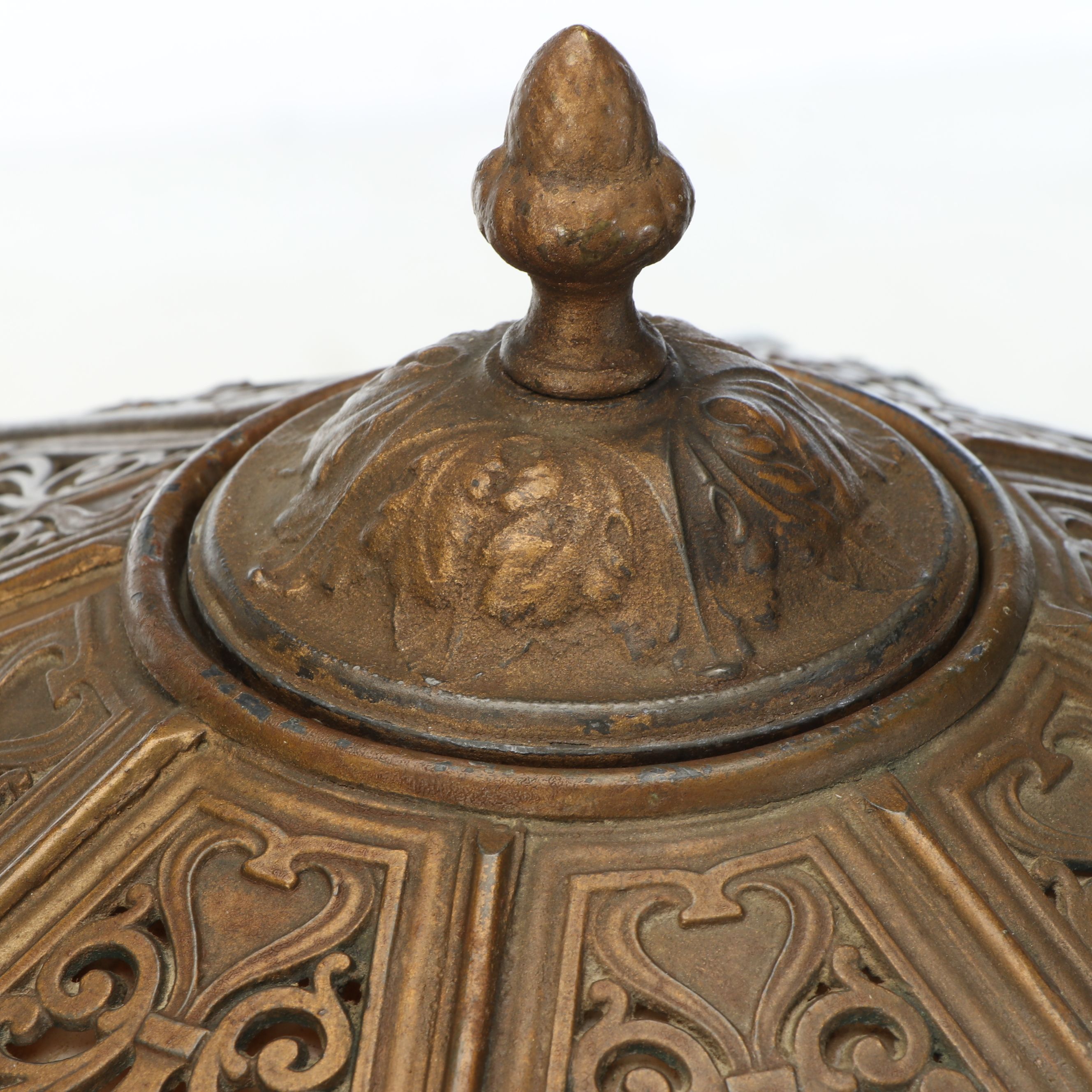 Empire Revival Style Giltmetal Lamp and Art Nouveau Bent Panel Slag Glass Shade