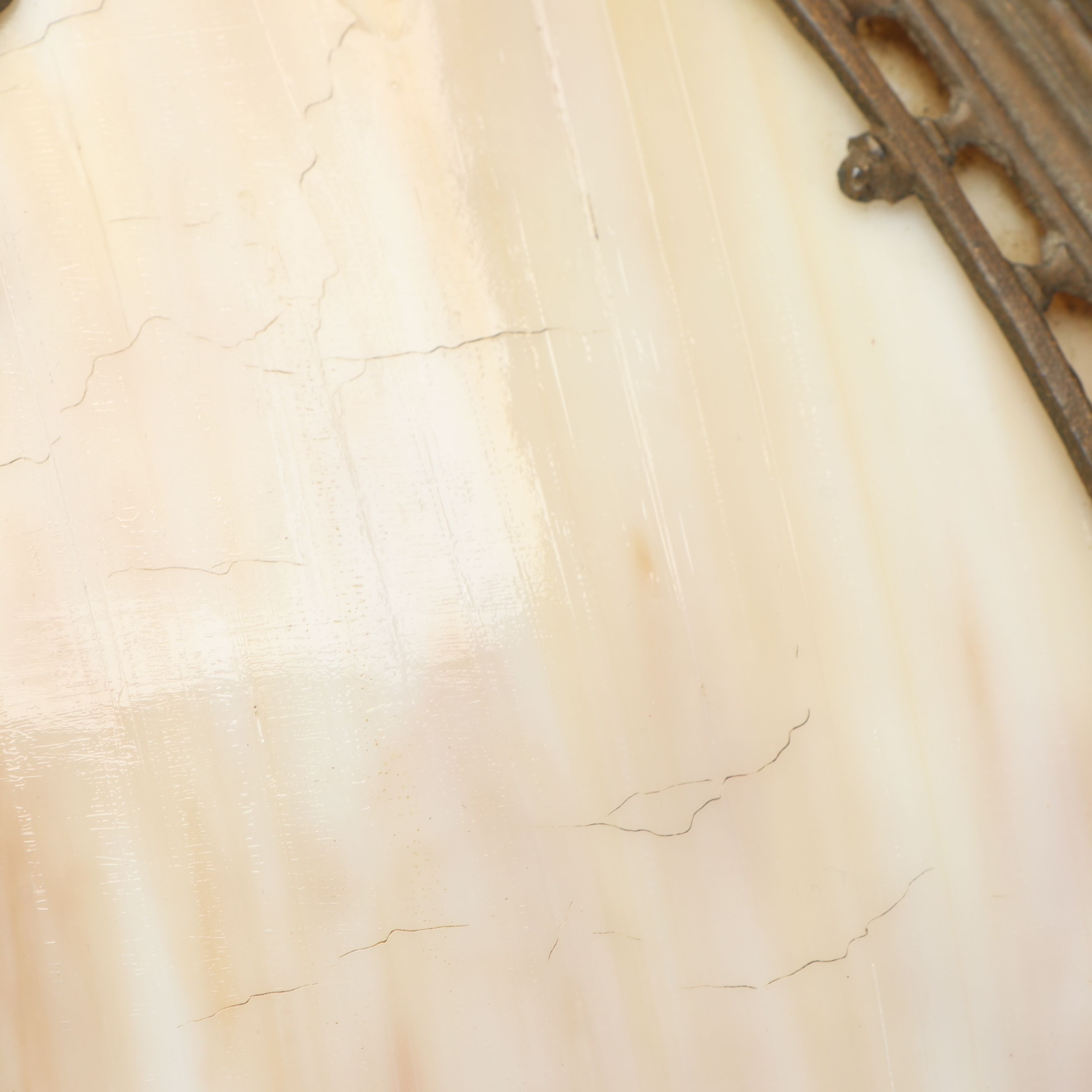 Empire Revival Style Giltmetal Lamp and Art Nouveau Bent Panel Slag Glass Shade