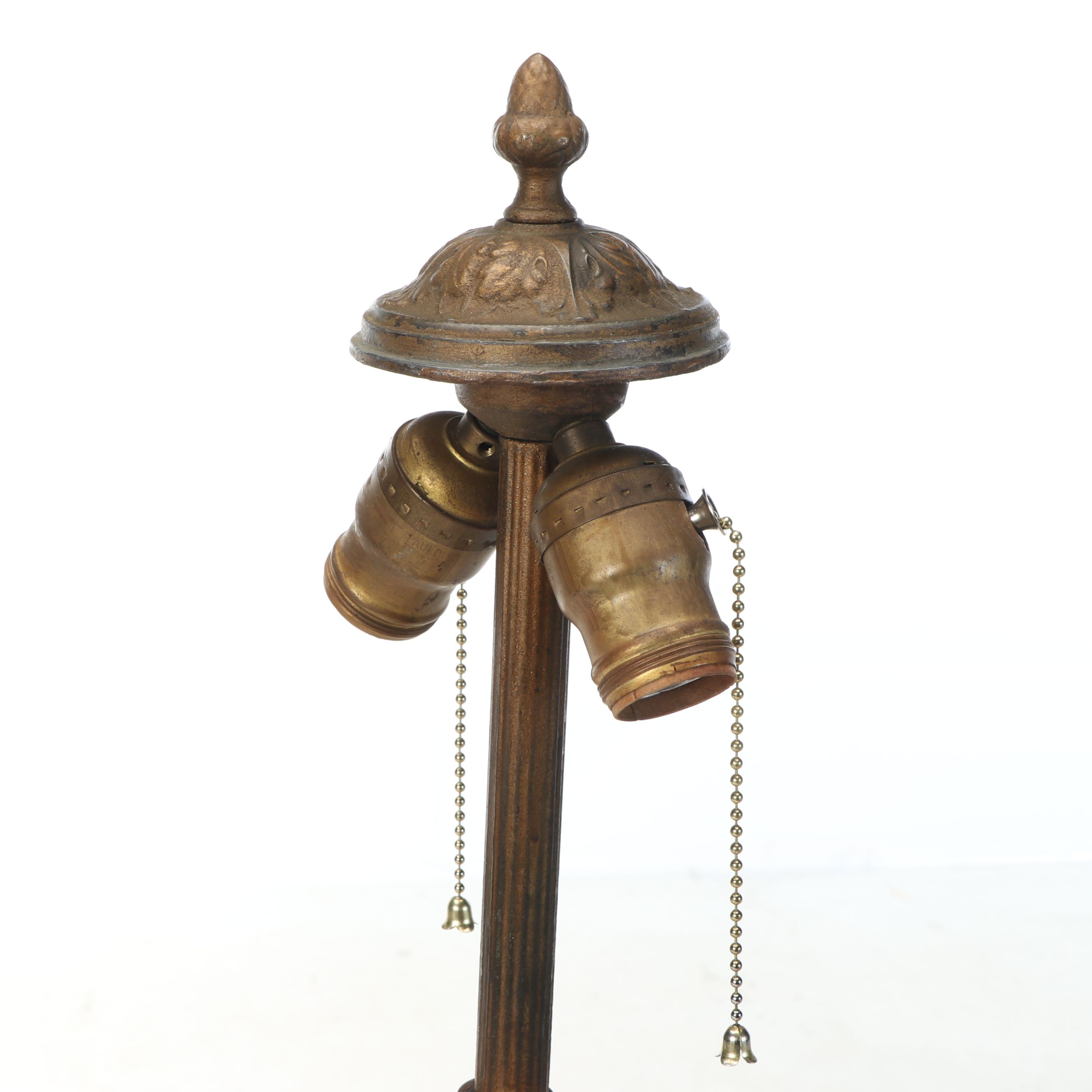 Empire Revival Style Giltmetal Lamp and Art Nouveau Bent Panel Slag Glass Shade