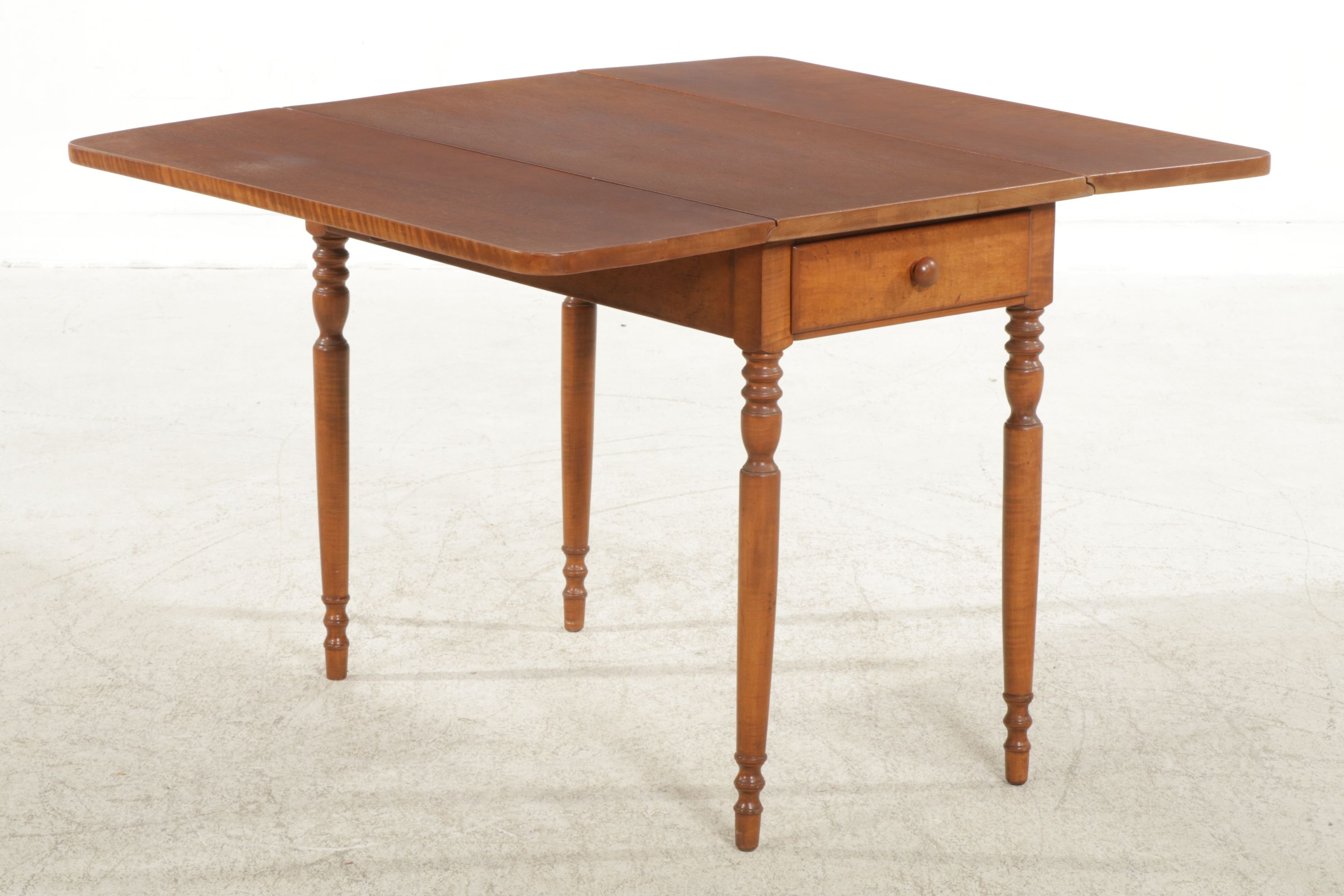 Sheraton Style Tiger Maple Drop Leaf Work Table, Late 20th Century