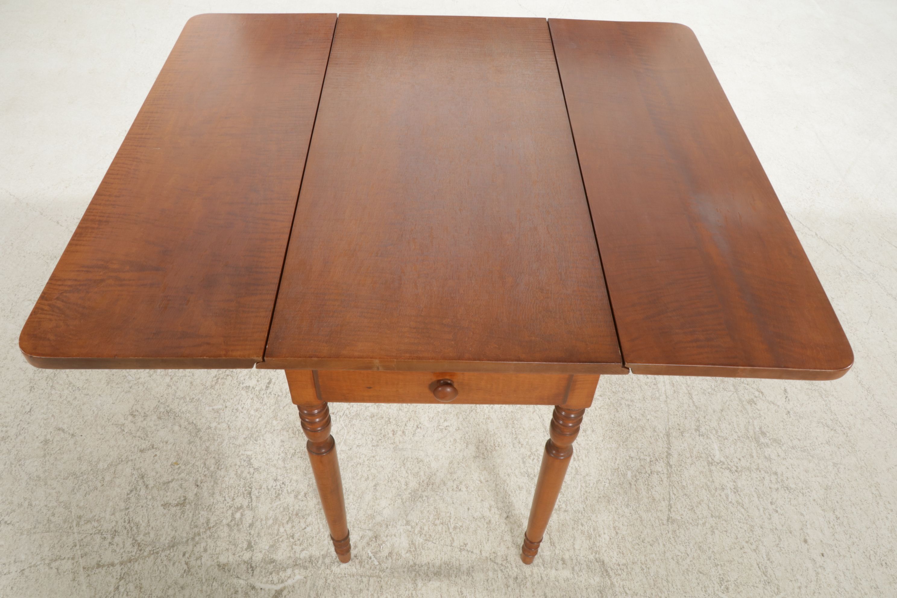 Sheraton Style Tiger Maple Drop Leaf Work Table, Late 20th Century