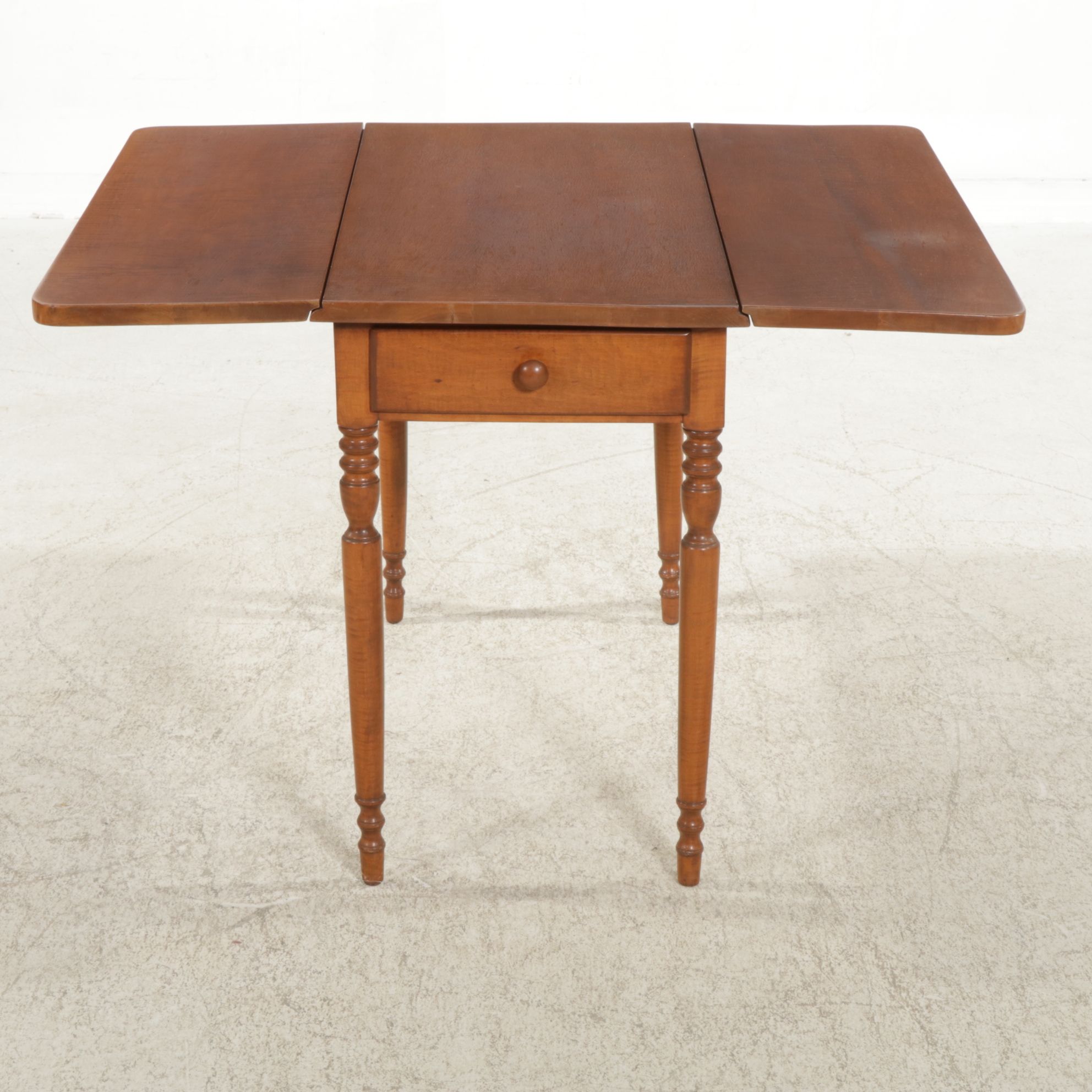 Sheraton Style Tiger Maple Drop Leaf Work Table, Late 20th Century