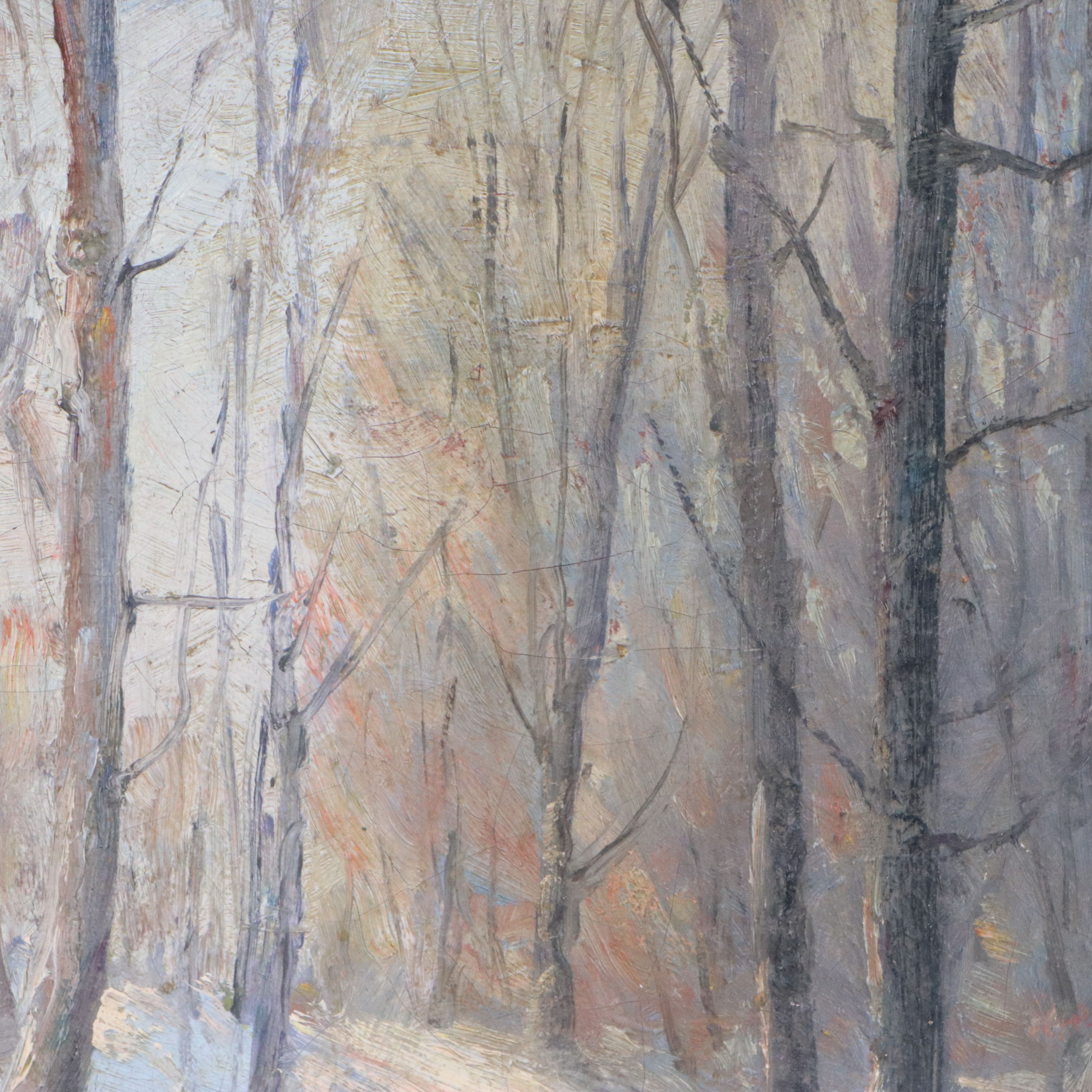 Robert Hamilton Oil Painting of Winter Woodland Landscape, Early 20th Century