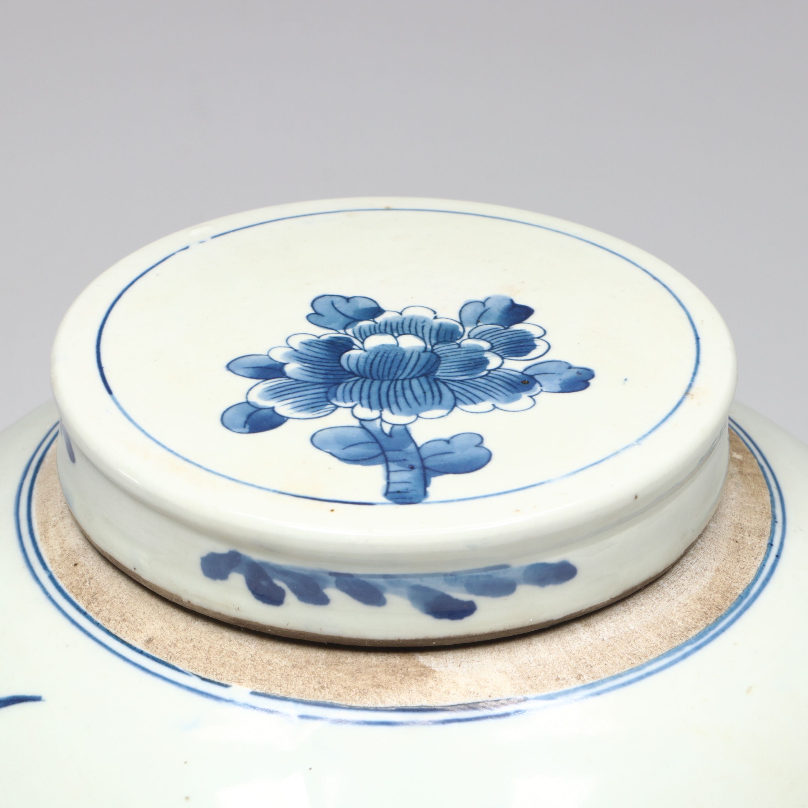 Chinese Hand-Painted Blue and White Floral and Bird Motif Porcelain Ginger Jar