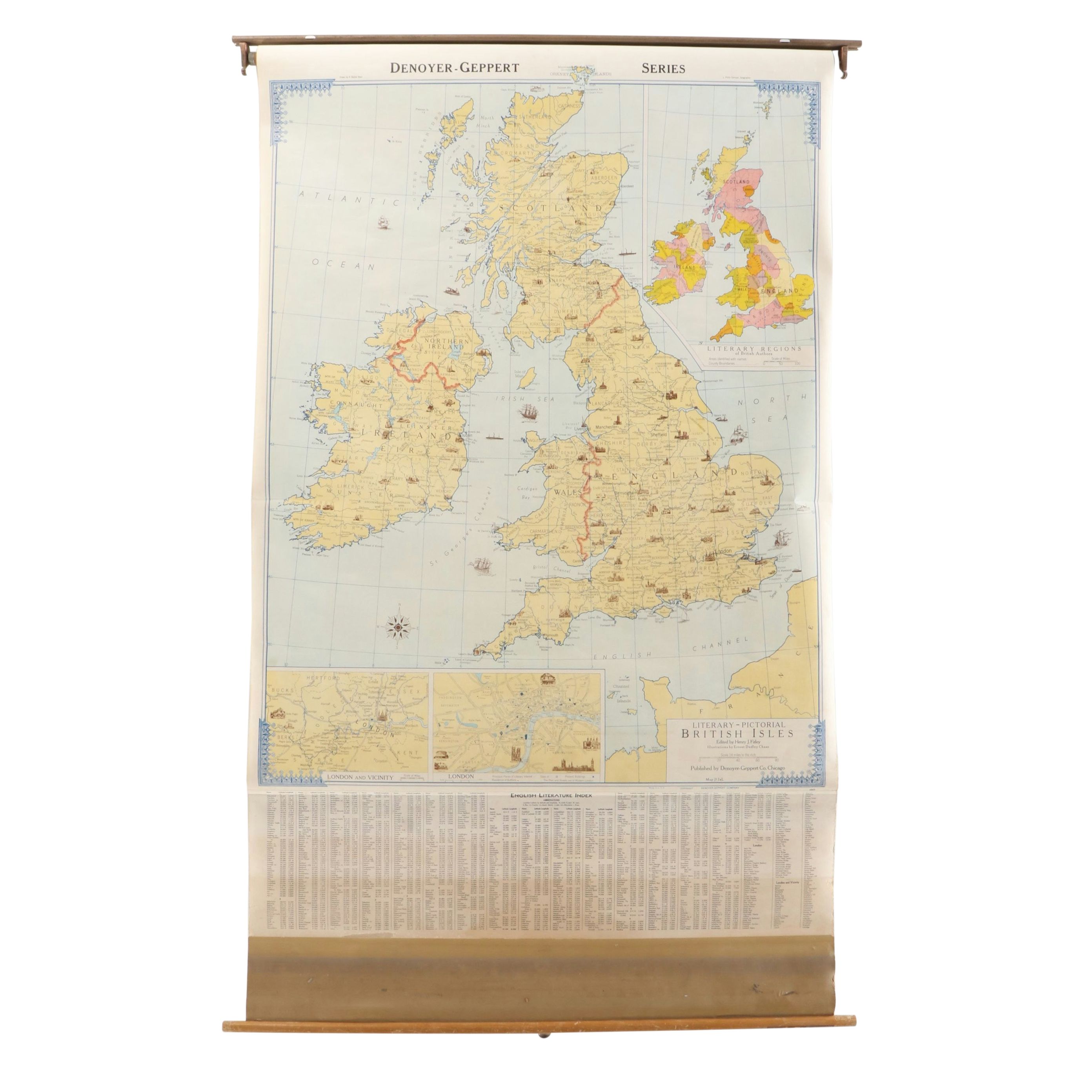 Denoyer-Geppert Co. Pull-Down Map "Literary‒Pictorial British Isles"