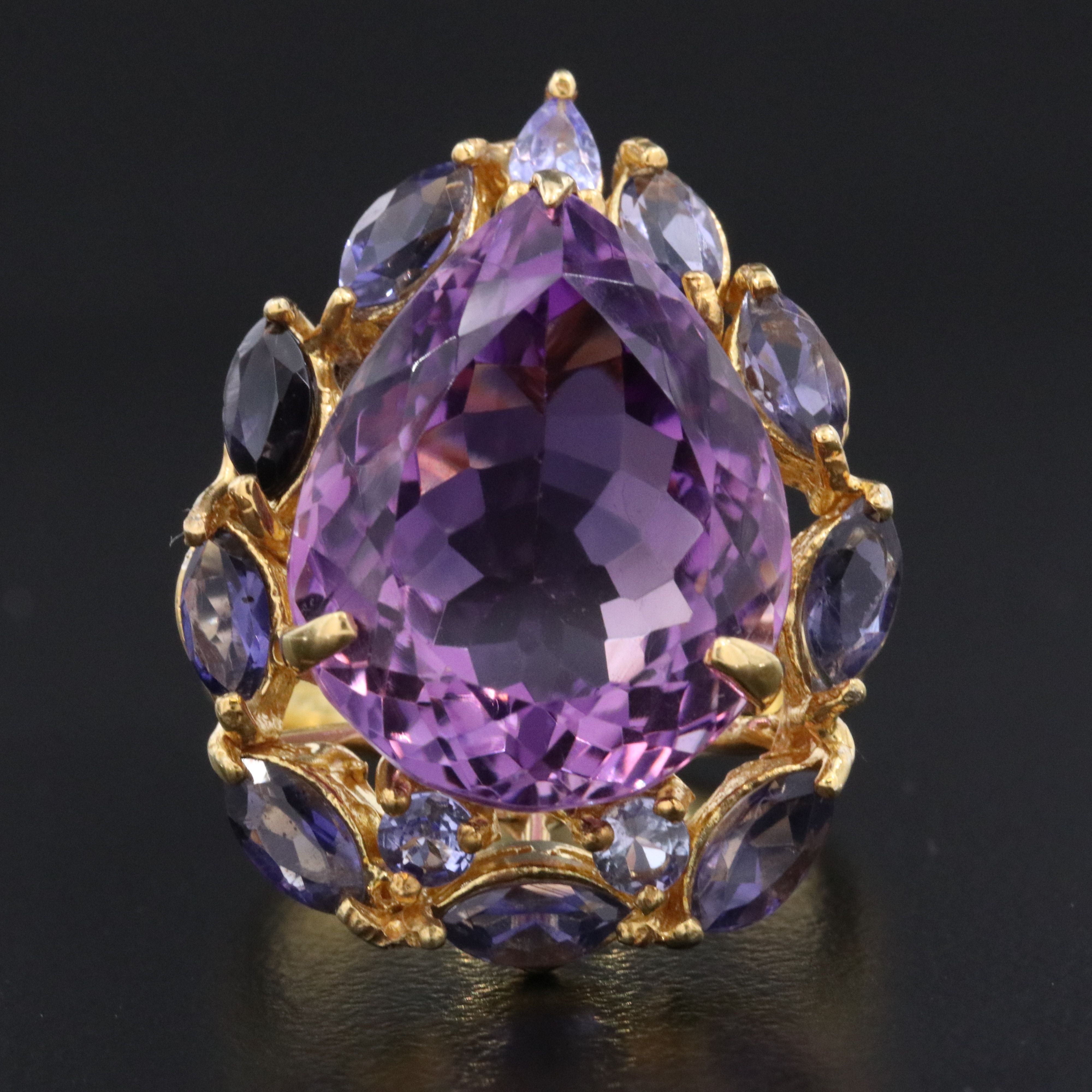 Sterling Amethyst, Iolite and Tanzanite Halo Ring