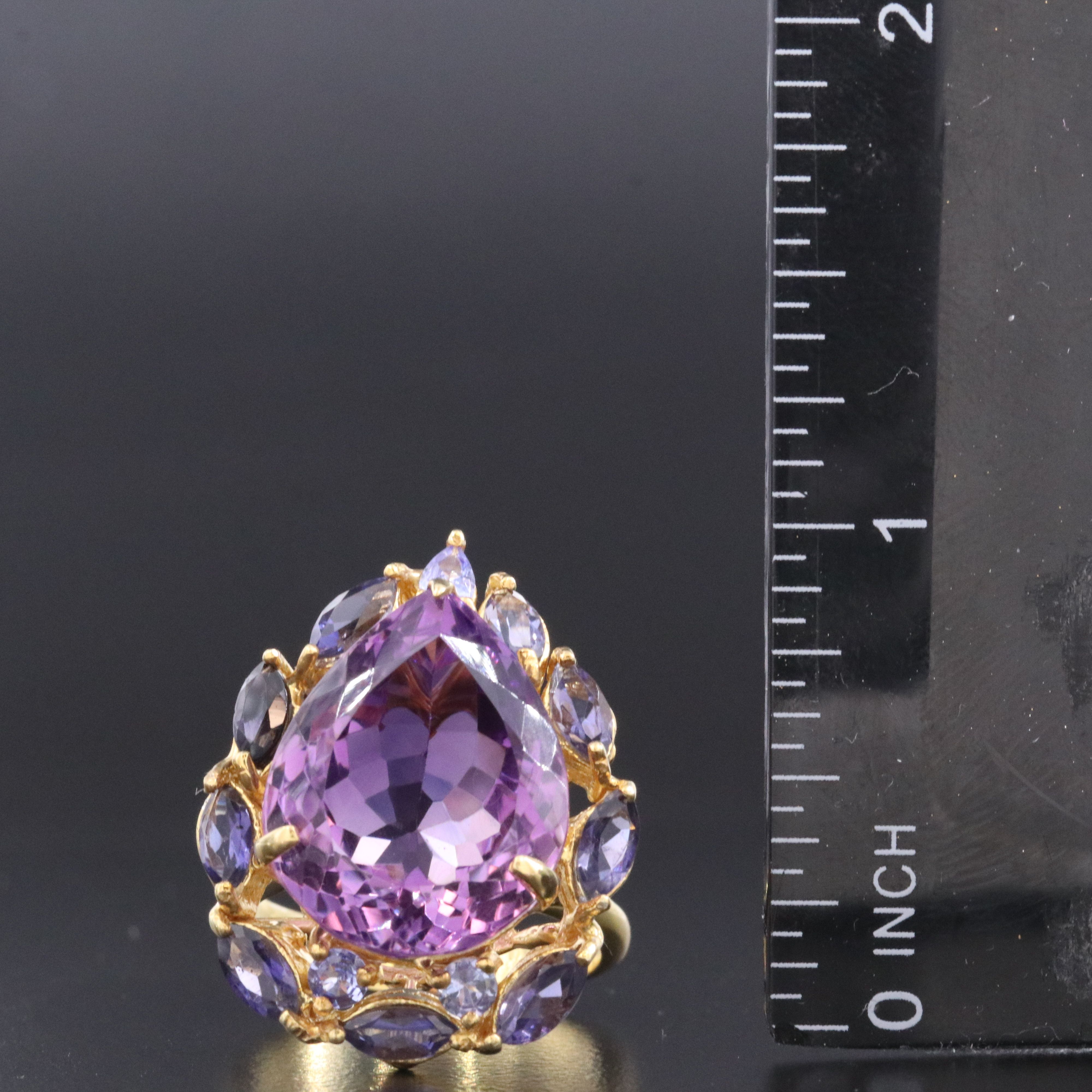 Sterling Amethyst, Iolite and Tanzanite Halo Ring