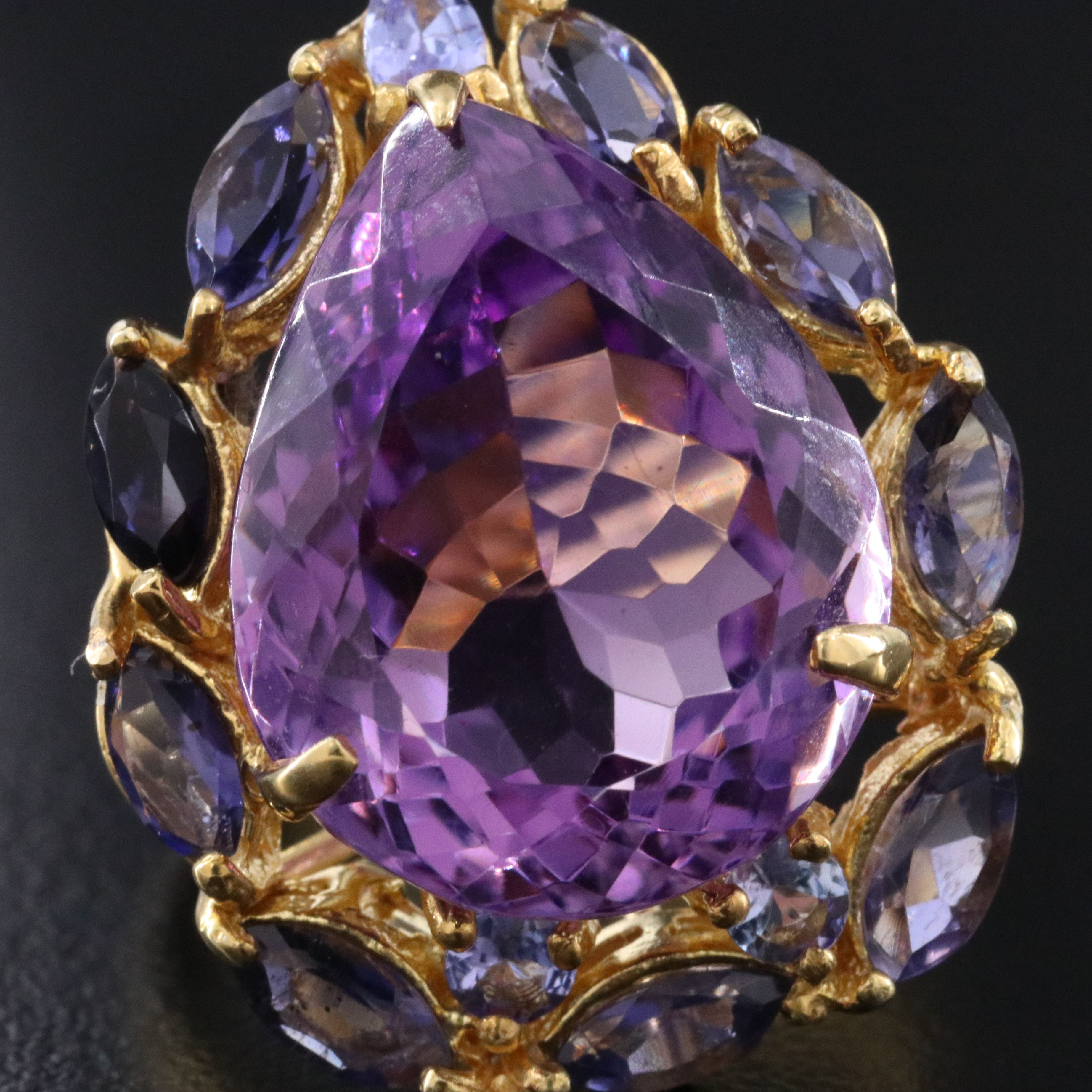 Sterling Amethyst, Iolite and Tanzanite Halo Ring