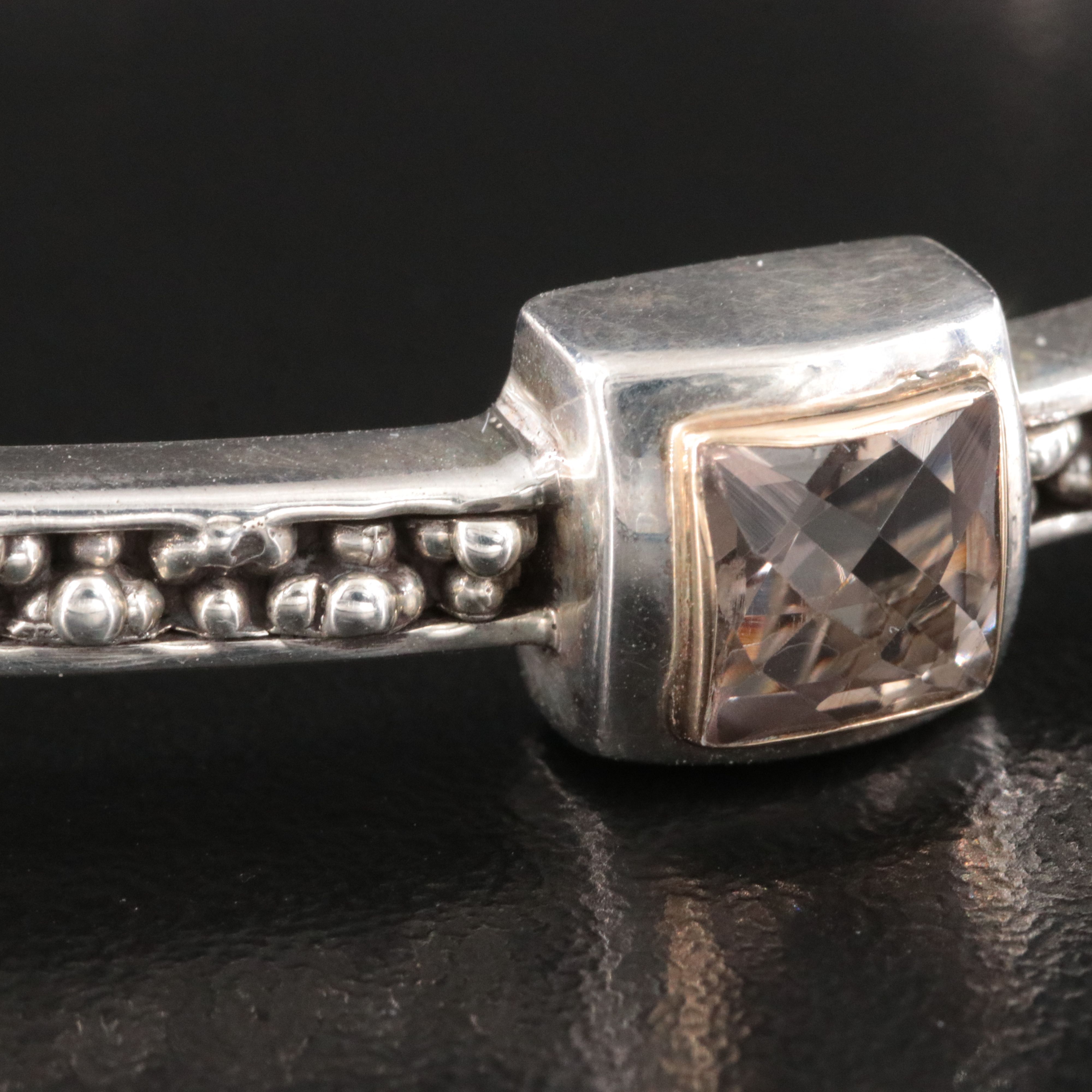 Sterling Smoky Quartz Textured Hinged Bracelet