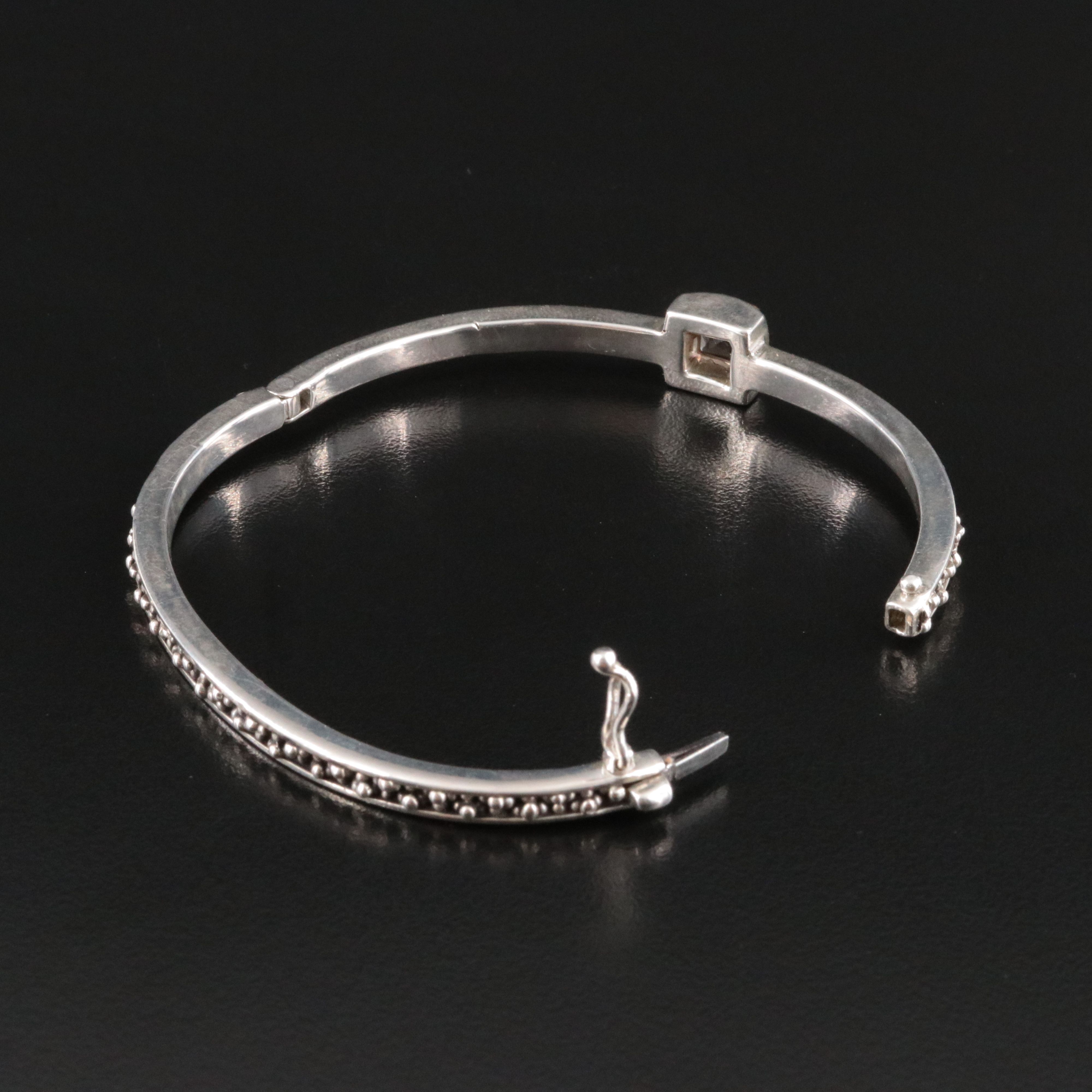 Sterling Smoky Quartz Textured Hinged Bracelet