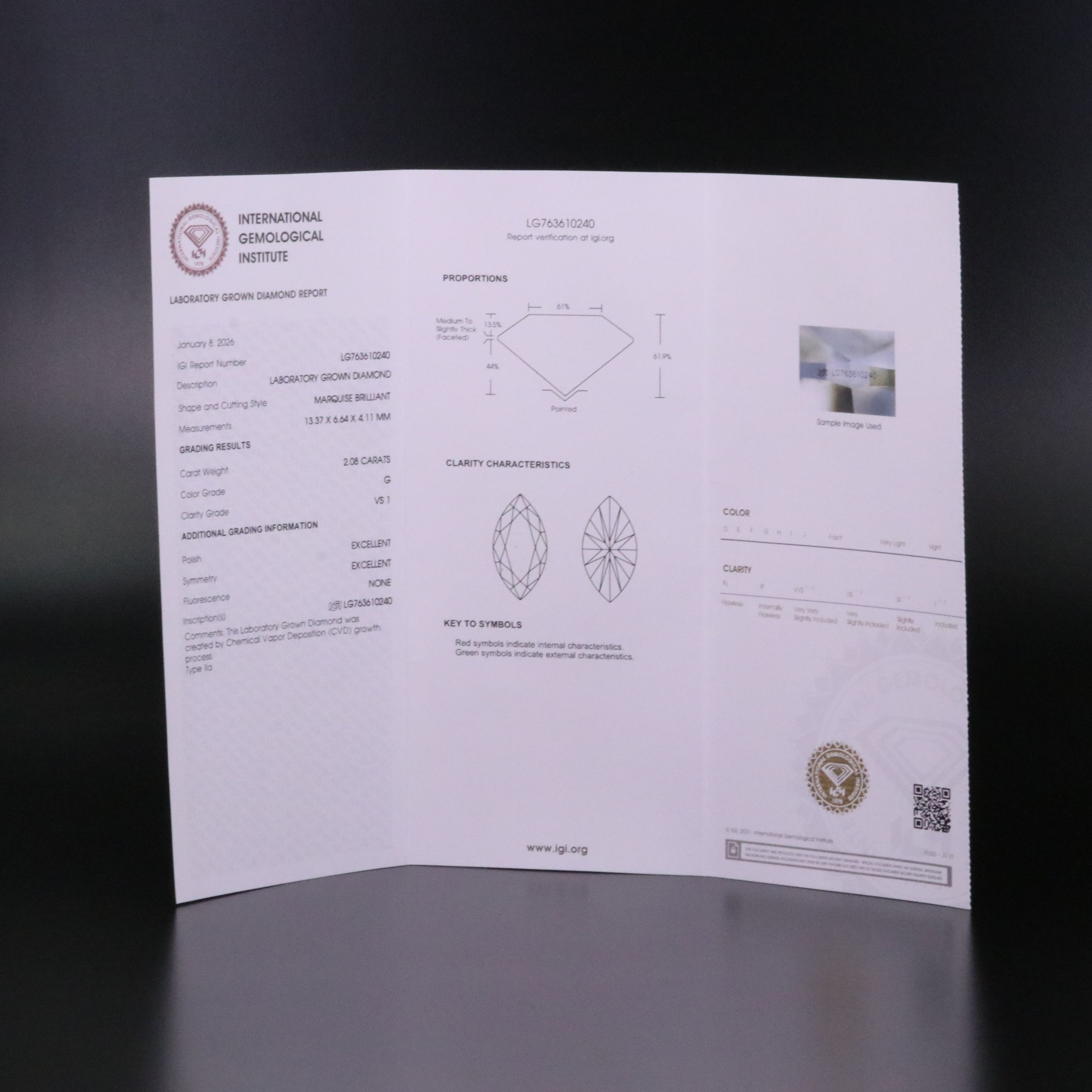 Loose 2.08 CT Lab Grown Diamond with IGI Report
