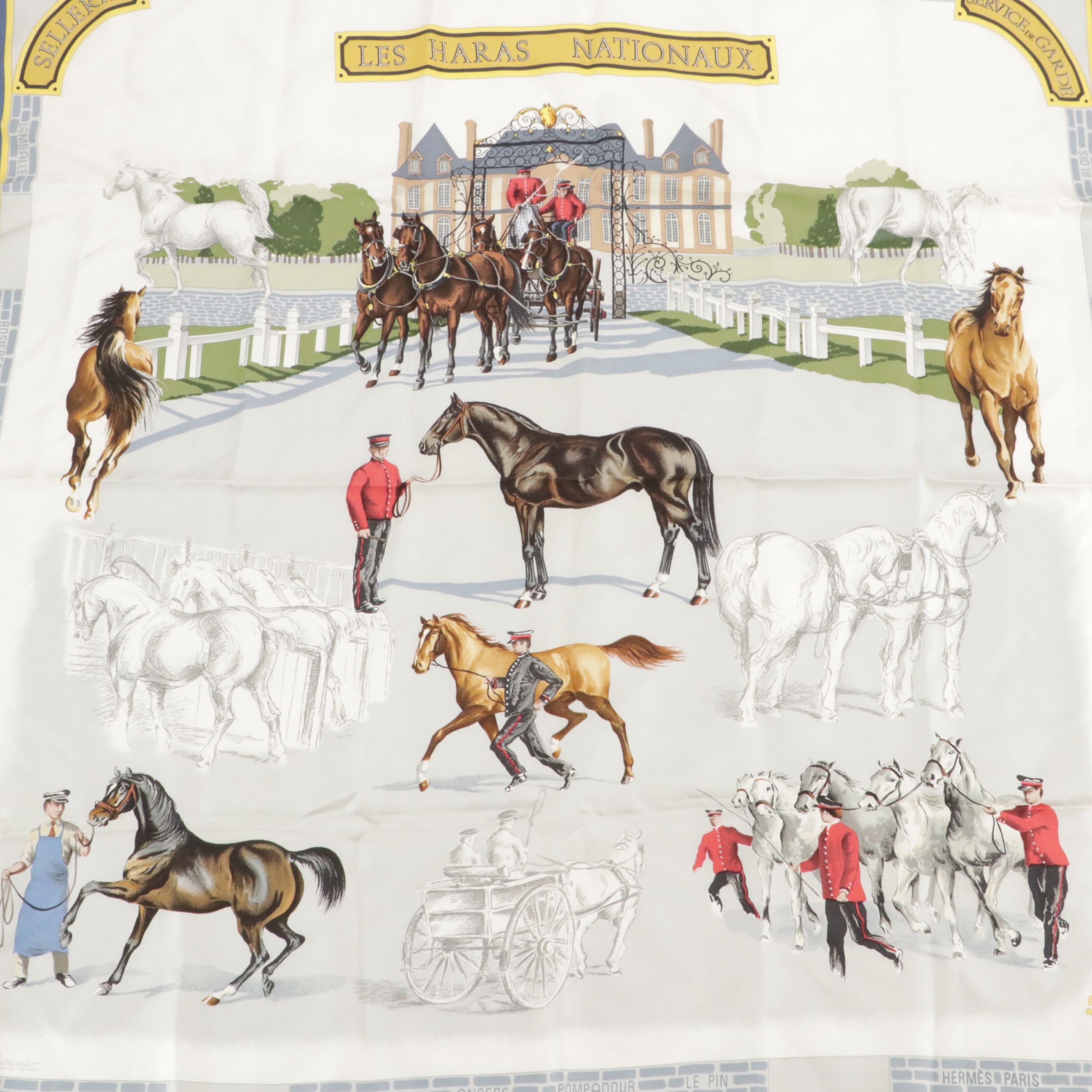 Hermès "Les Haras Nationaux" Scarf 90 in Silk Twill