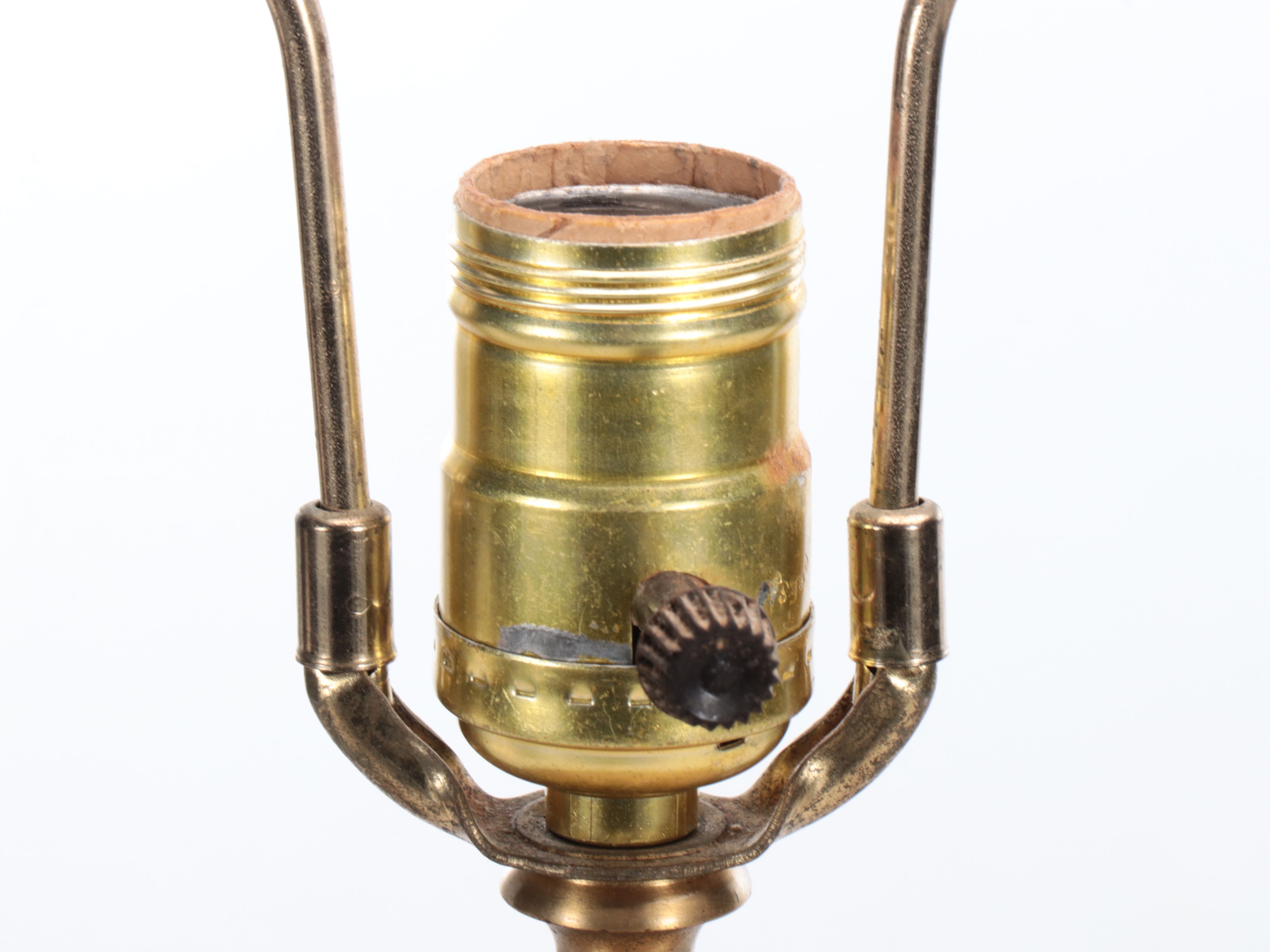 Transfer-Decorated Porcelain Table Lamp with Bronze Footed Brazier