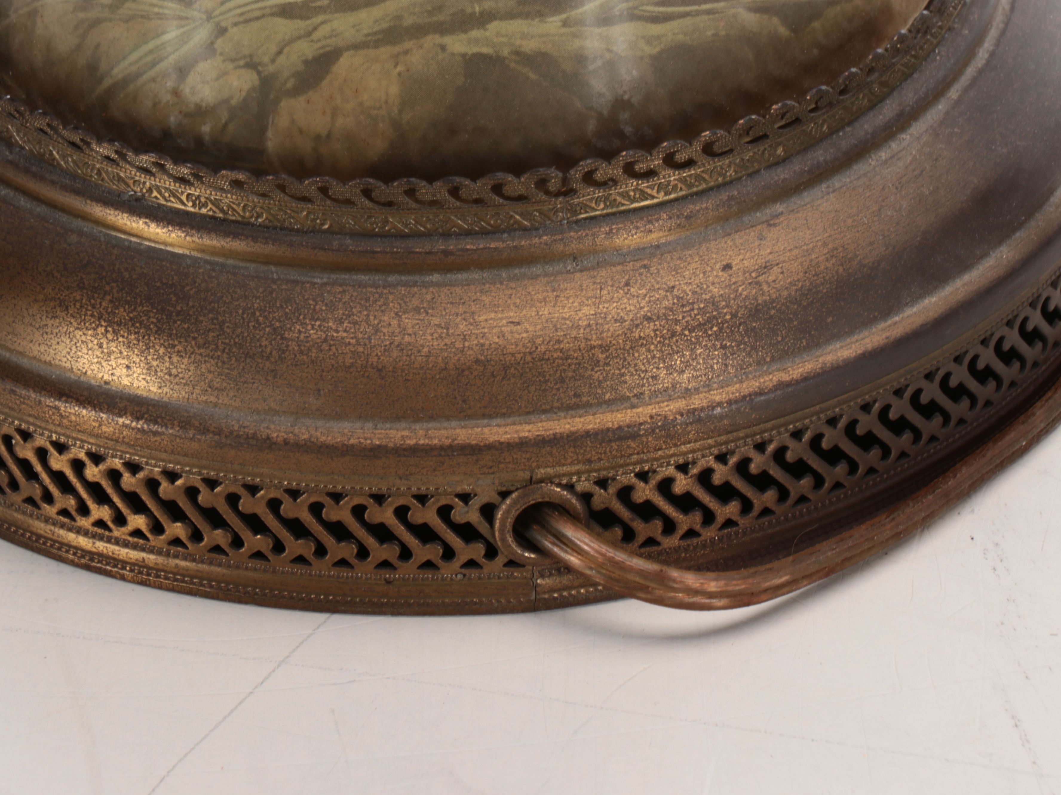 Transfer-Decorated Porcelain Table Lamp with Bronze Footed Brazier