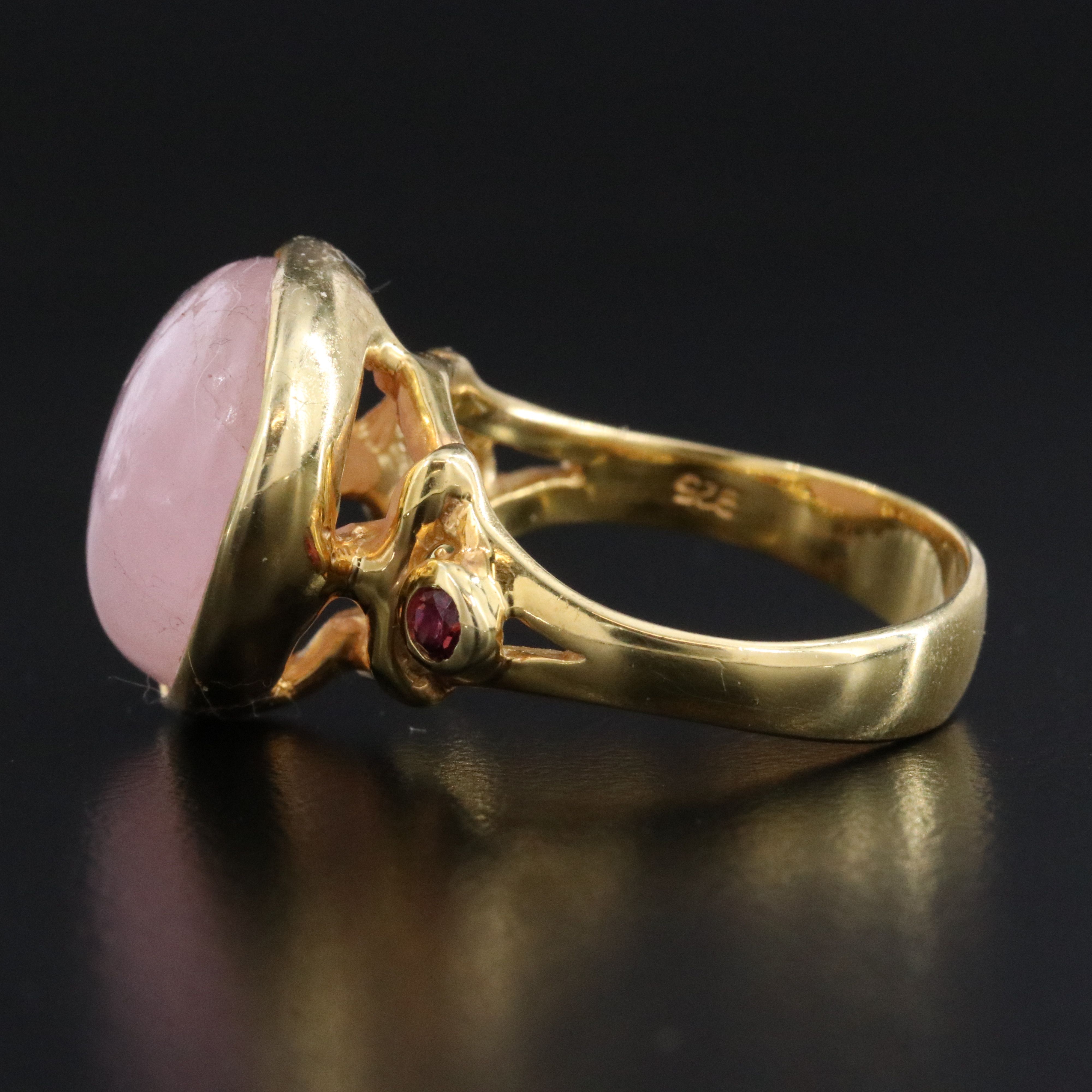 Sterling Rose Quartz and Rhodolite Garnet Ring