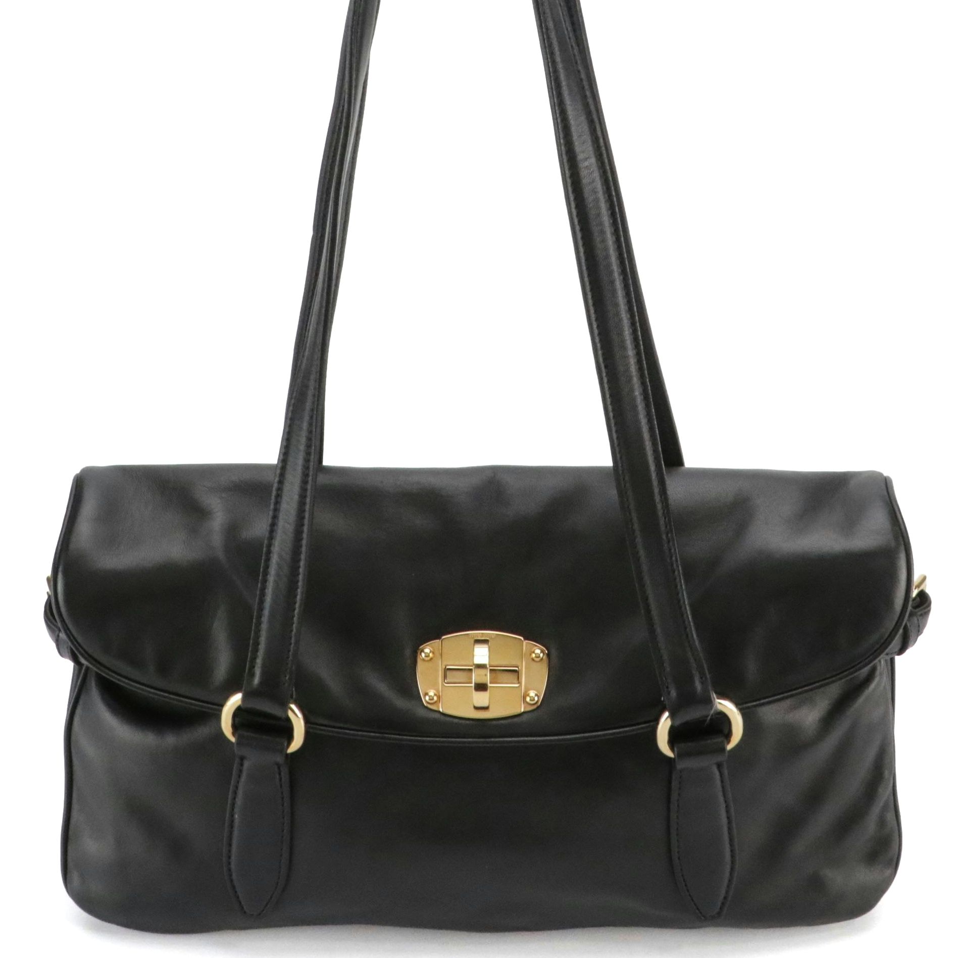 Miu Miu Turn-Lock Shoulder Satchel Bag in Black Soft Calfskin Leather