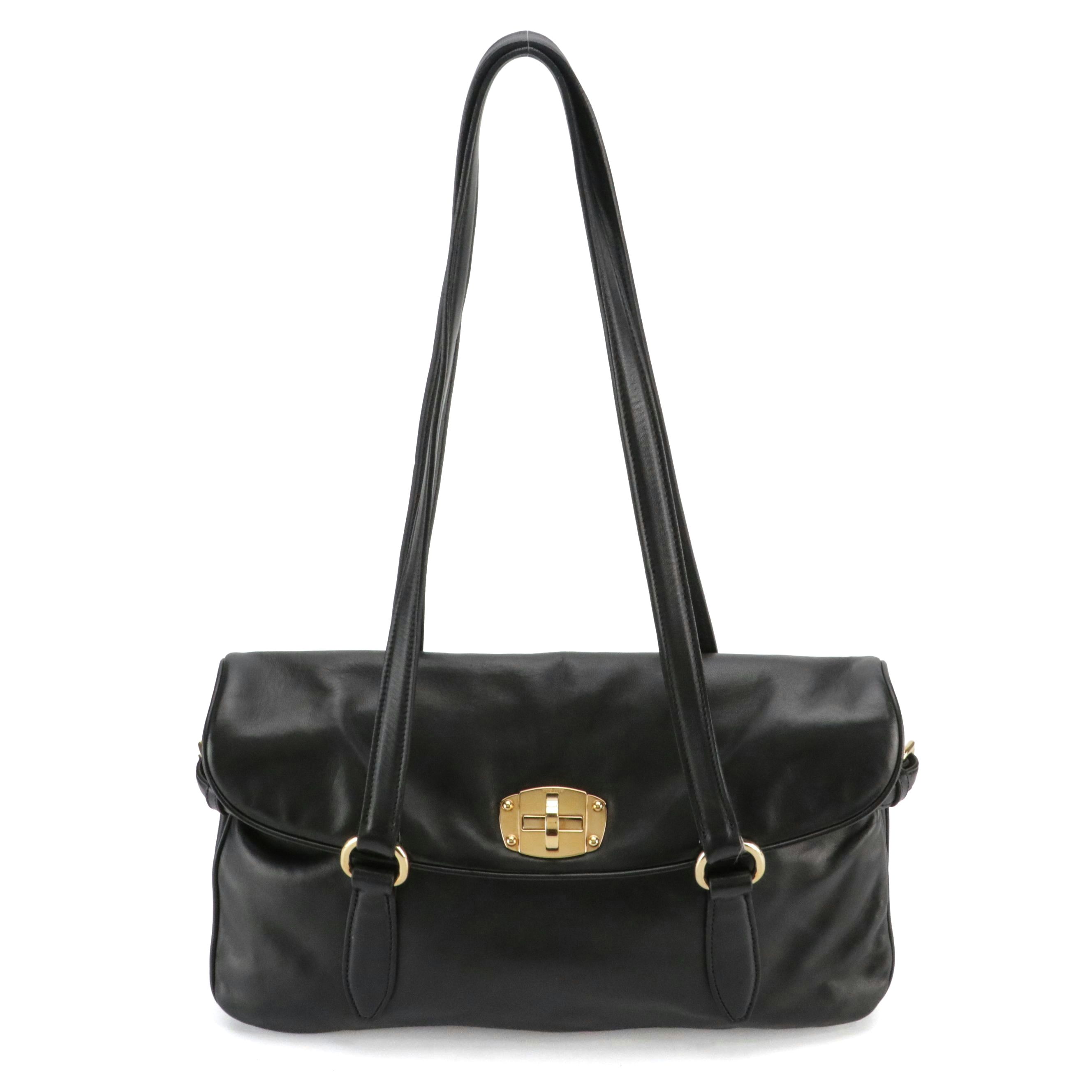 Miu Miu Turn-Lock Shoulder Satchel Bag in Black Soft Calfskin Leather