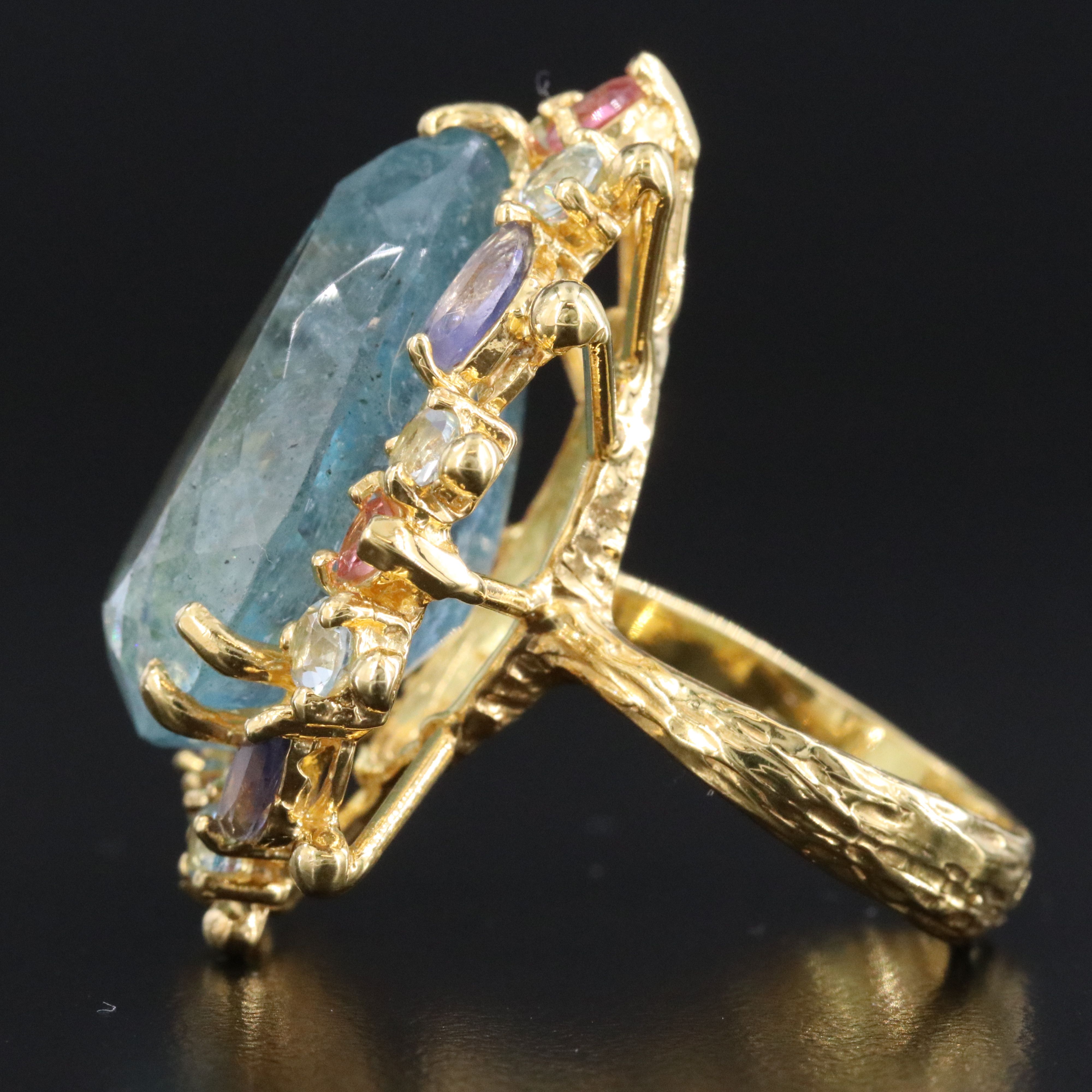 Sterling Aquamarine, Iolite and Tourmaline Halo Ring