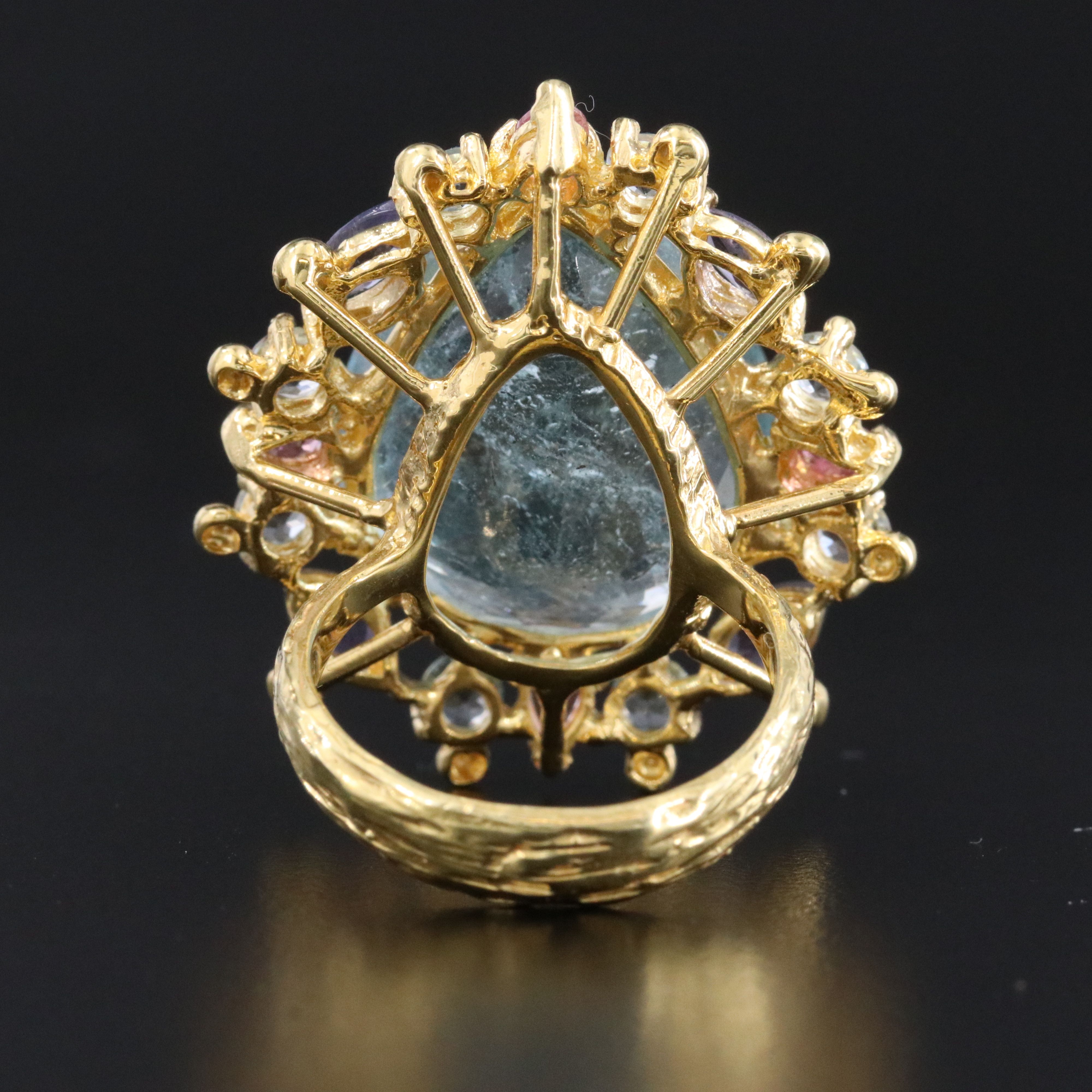 Sterling Aquamarine, Iolite and Tourmaline Halo Ring