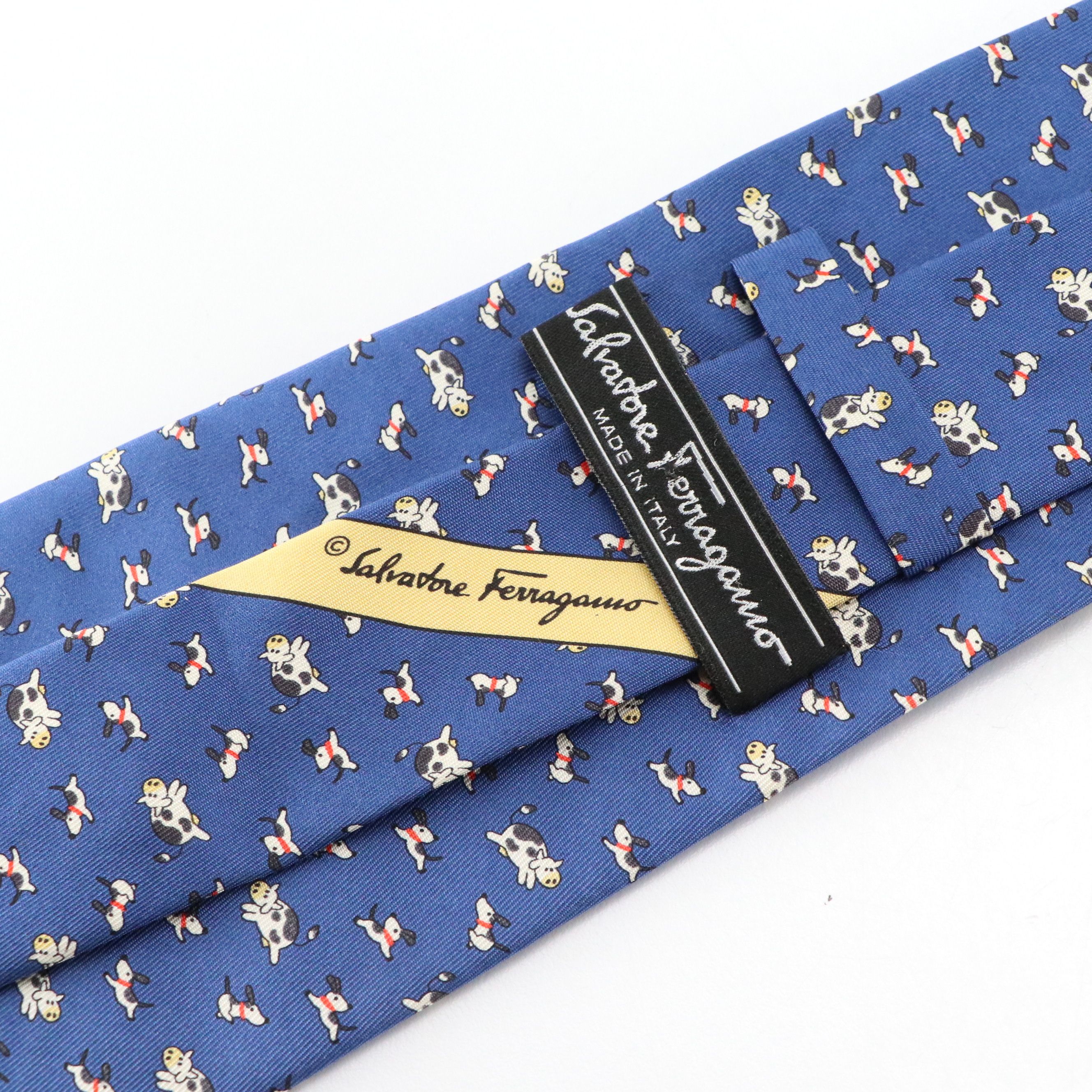 Salvatore Ferragamo Whimsical Dog/Cow Print Necktie in Silk Twill