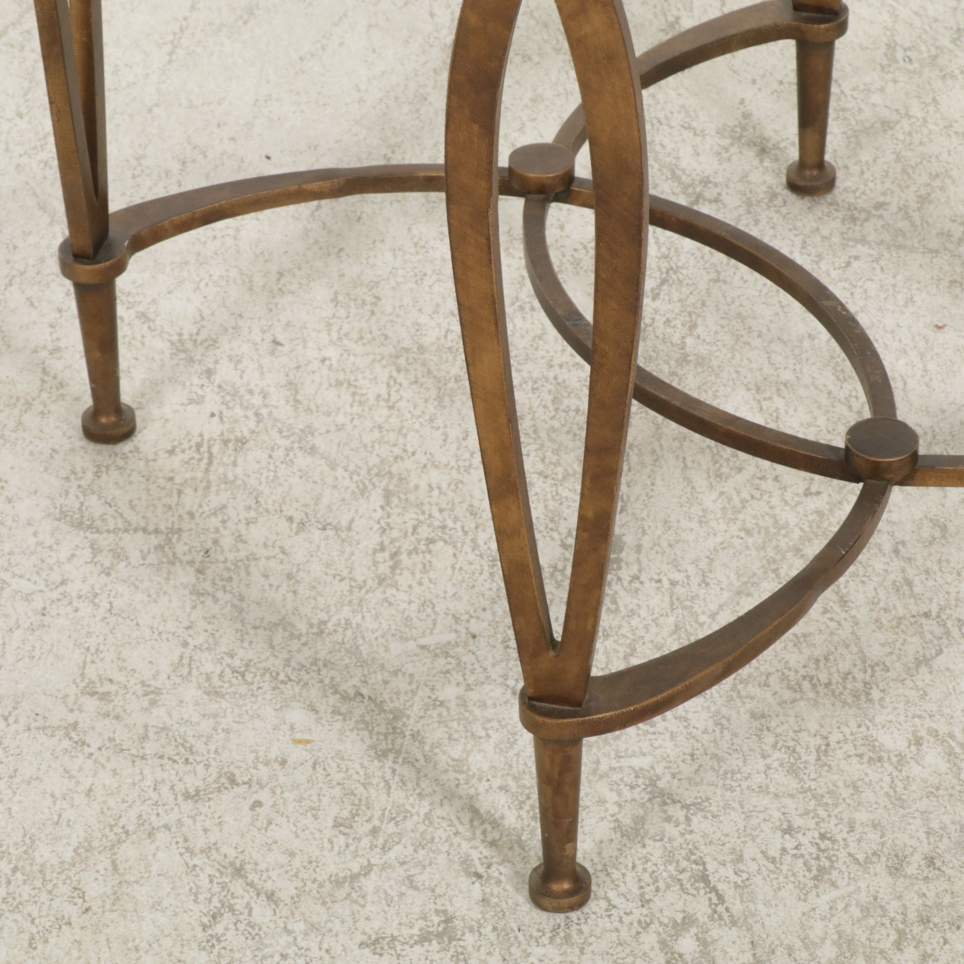 Two Round Metal "Fleur de Lis" Side Tables with Glass Tops, Late 20th Century