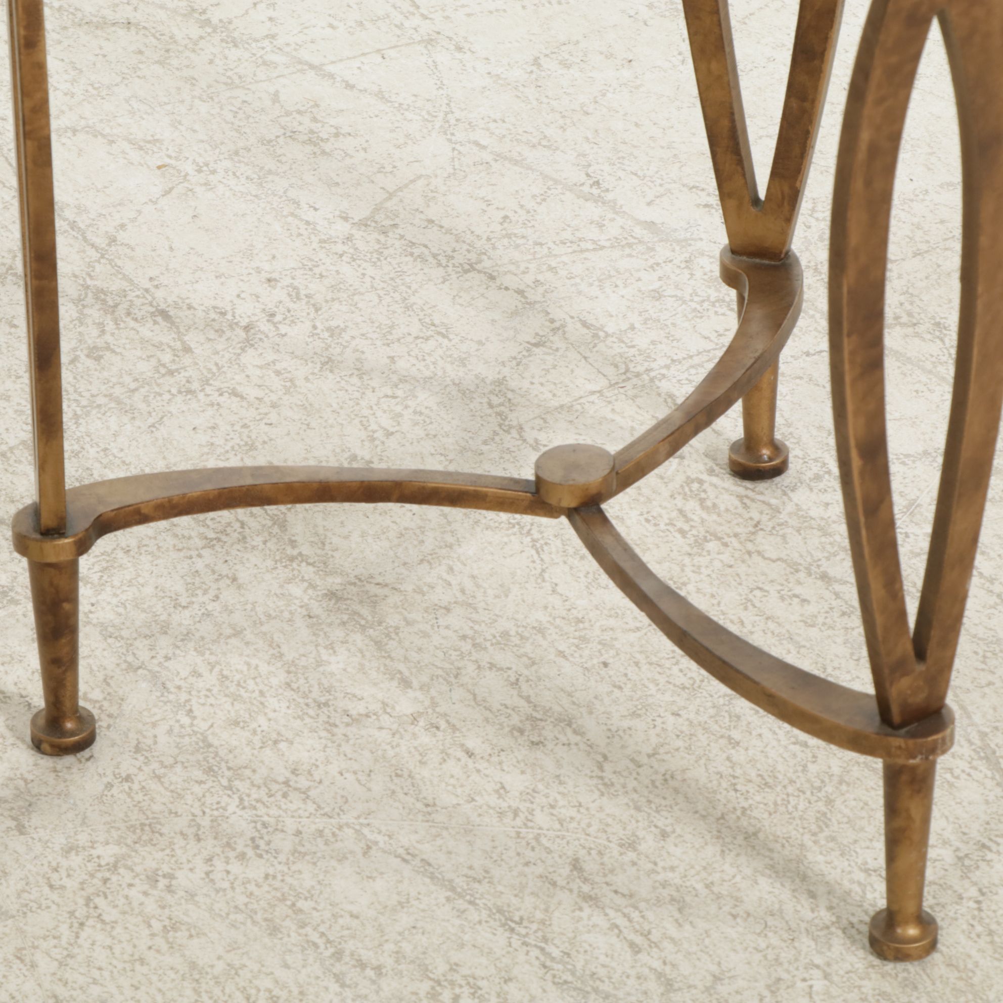 Two Round Metal "Fleur de Lis" Side Tables with Glass Tops, Late 20th Century