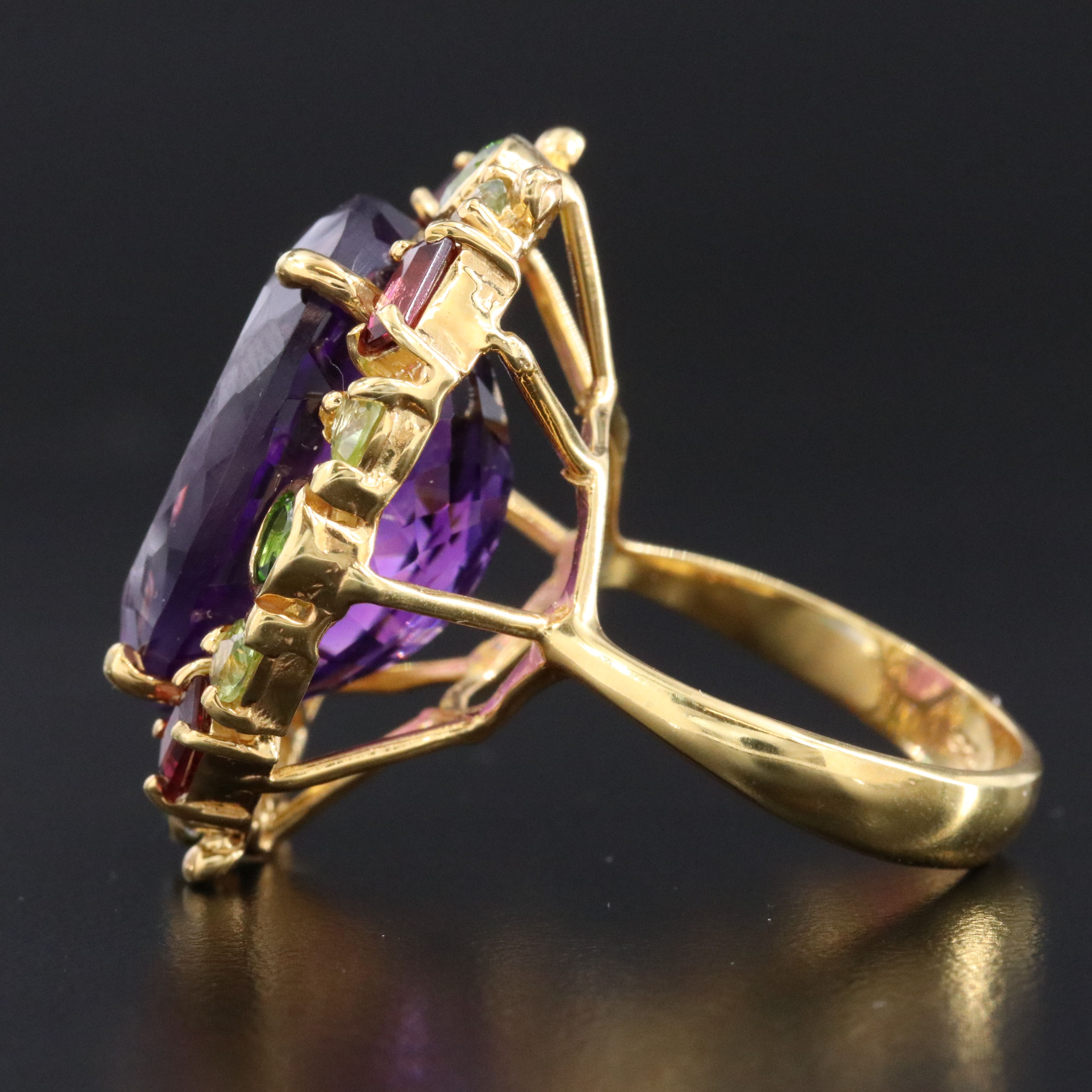 Sterling Amethyst, Diopside and Rhodolite Garnet Halo Ring